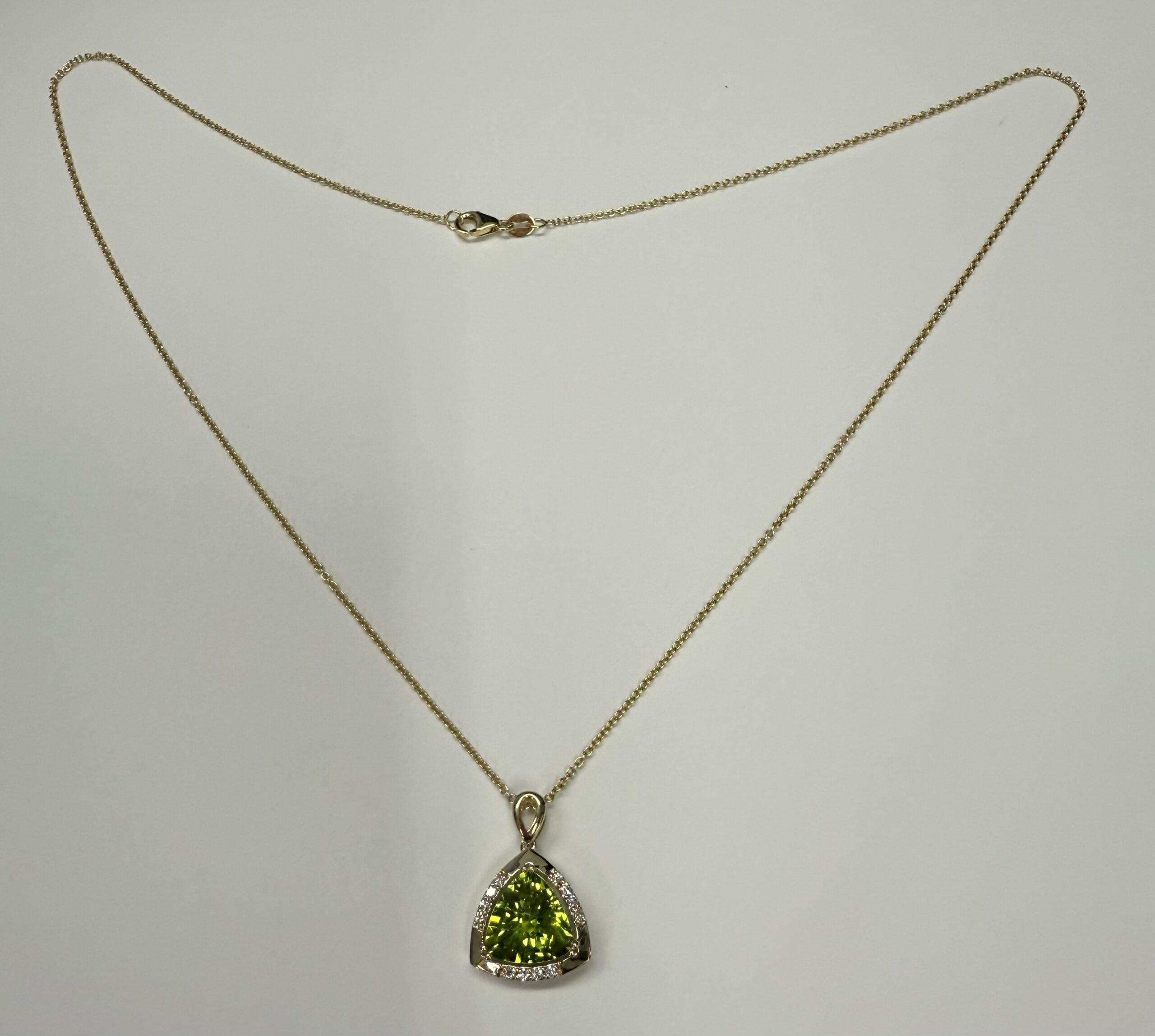 14k Yellow Gold Genuine 3.70 Cttw Peridot & Diamond Pendant - Image 3