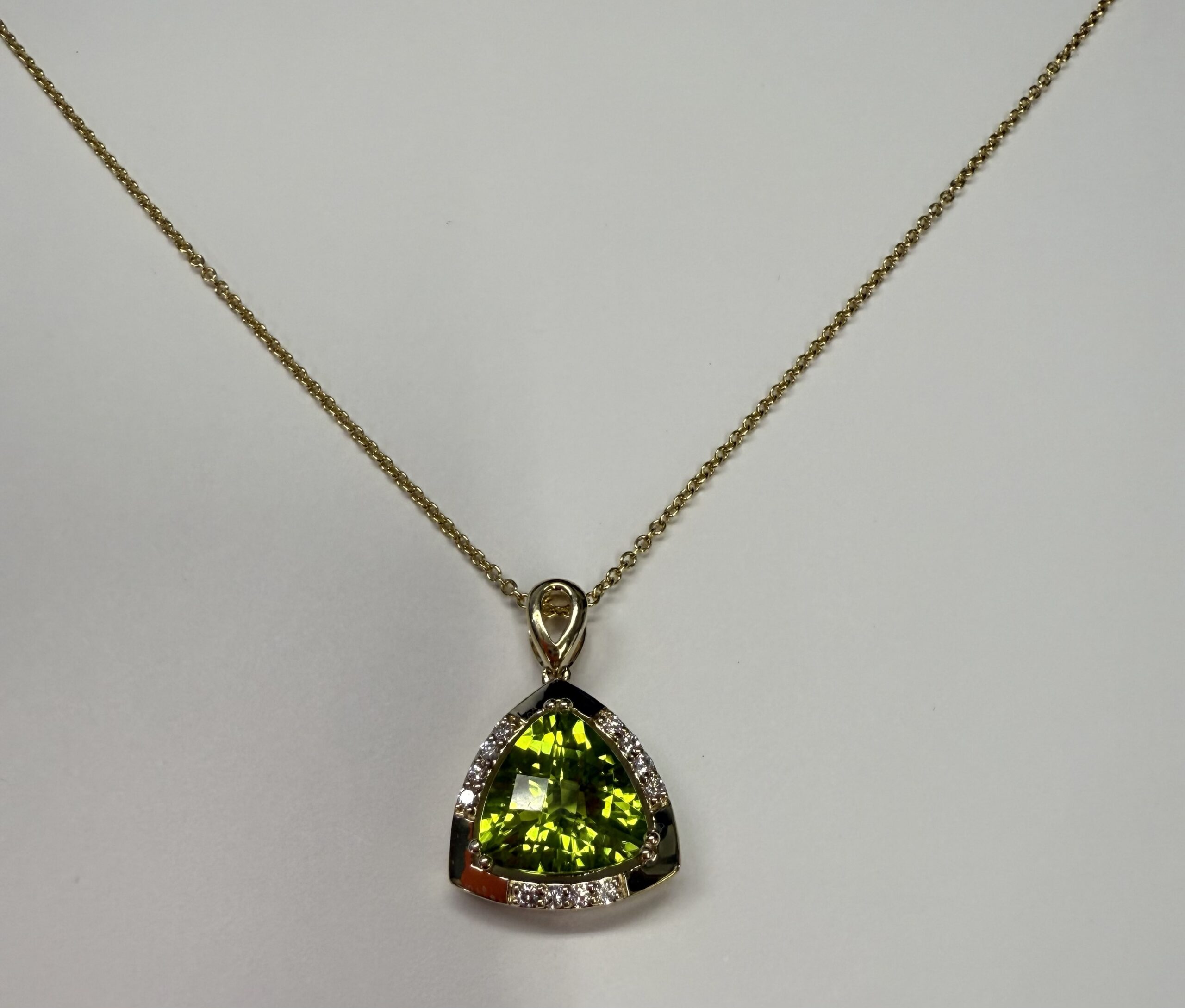 14k Yellow Gold Genuine 3.70 Cttw Peridot & Diamond Pendant - Image 5