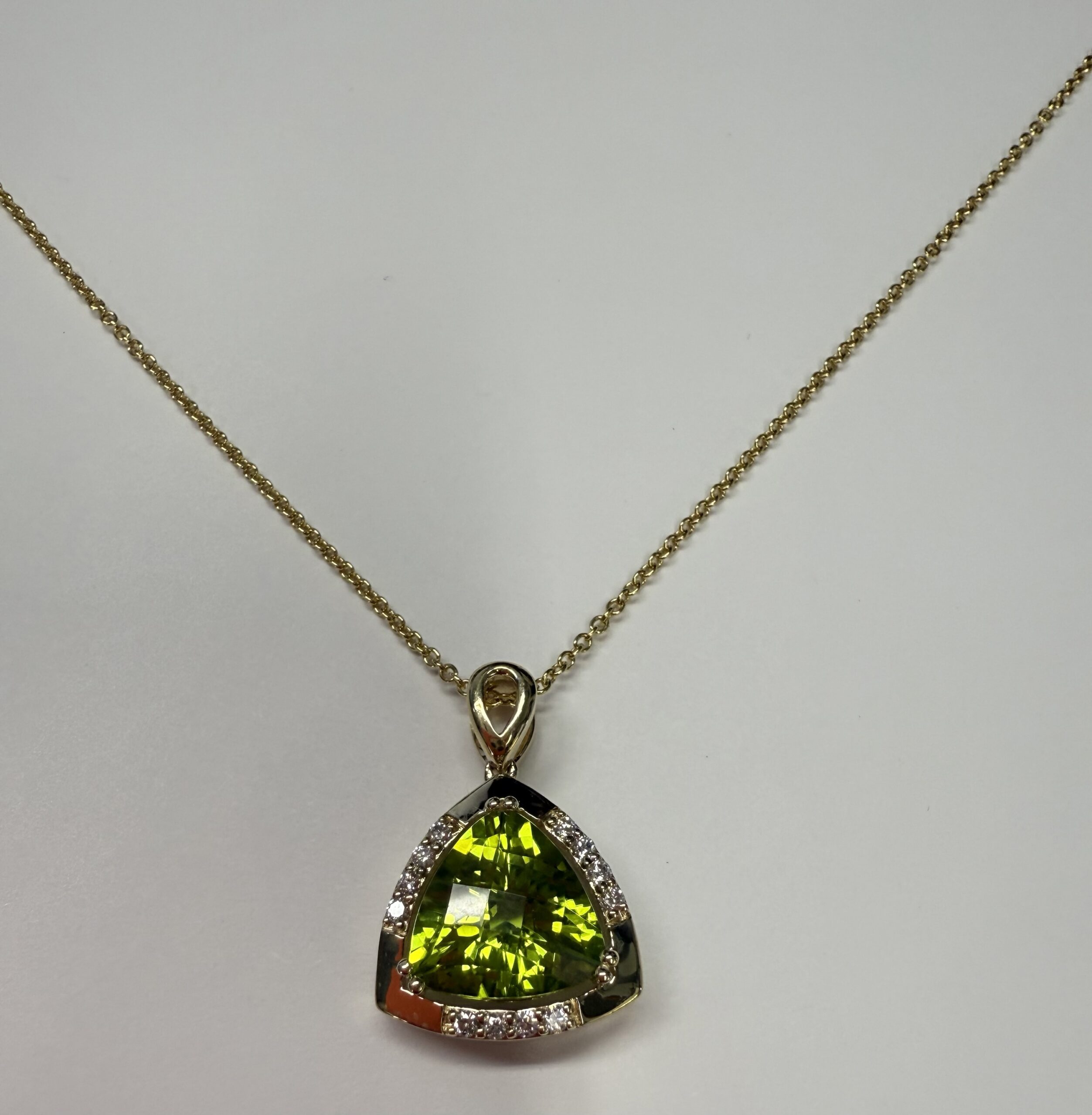 14k Yellow Gold Genuine 3.70 Cttw Peridot & Diamond Pendant - Image 6