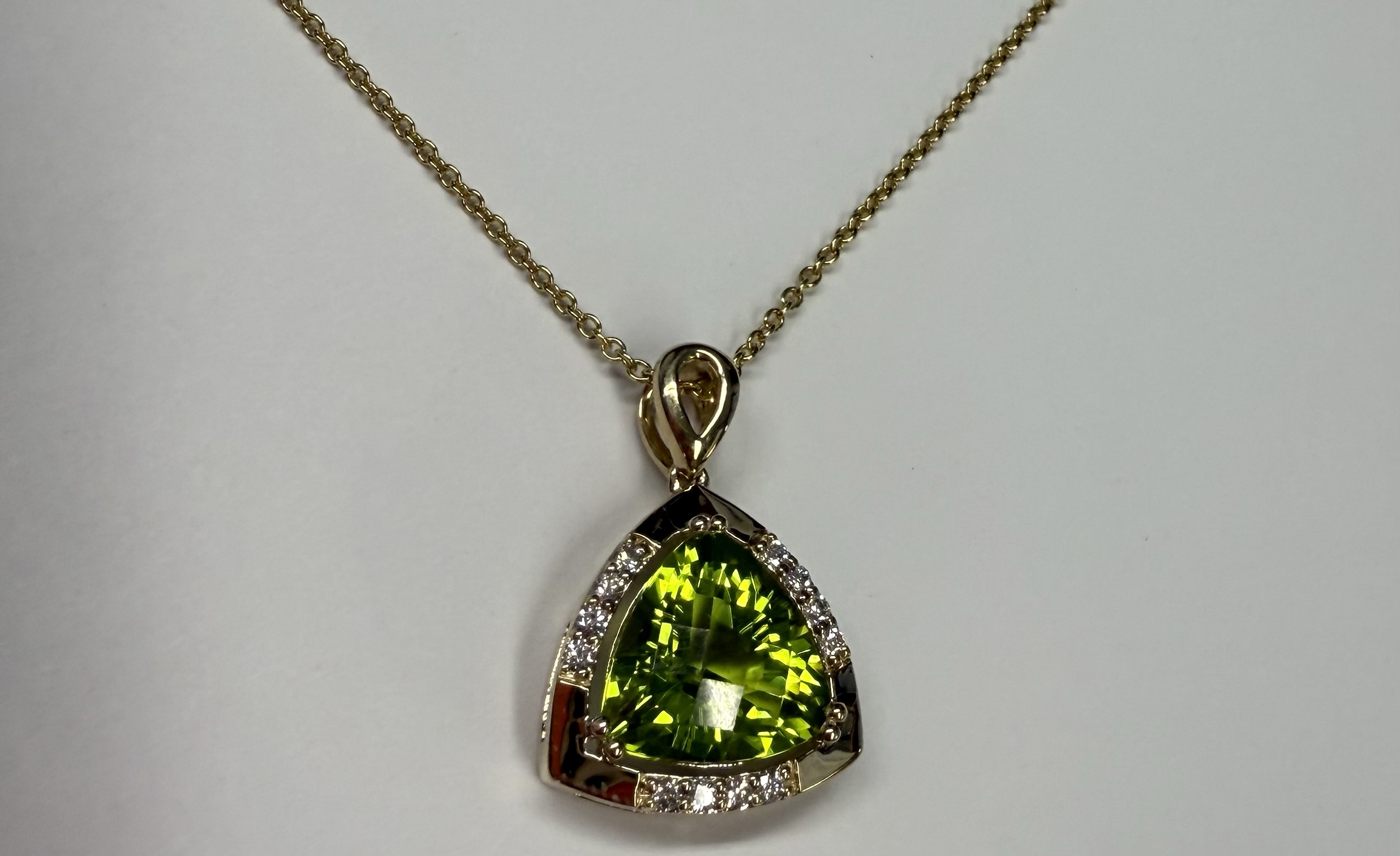 14k Yellow Gold Genuine 3.70 Cttw Peridot & Diamond Pendant - Image 9