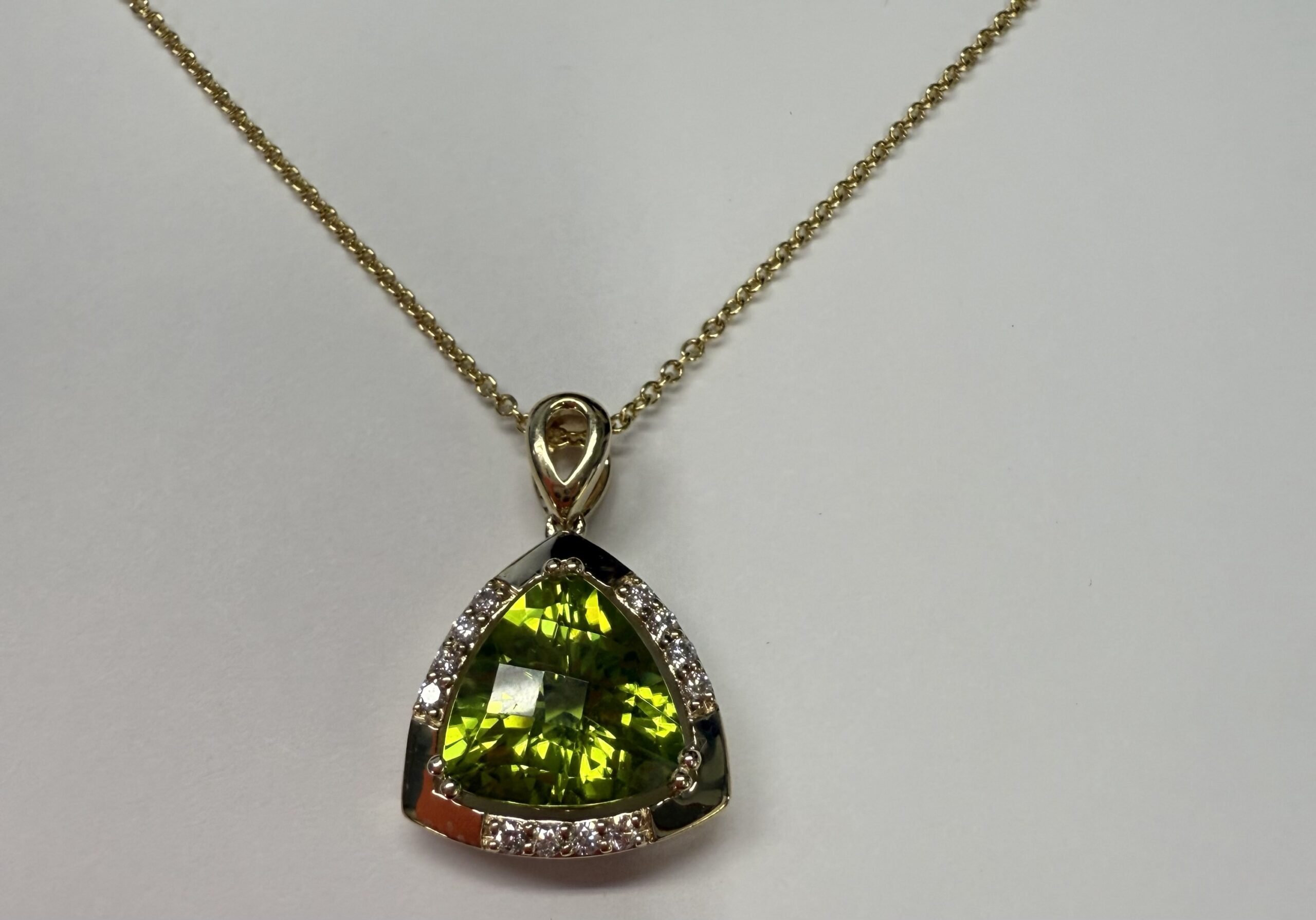 14k Yellow Gold Genuine 3.70 Cttw Peridot & Diamond Pendant - Image 11