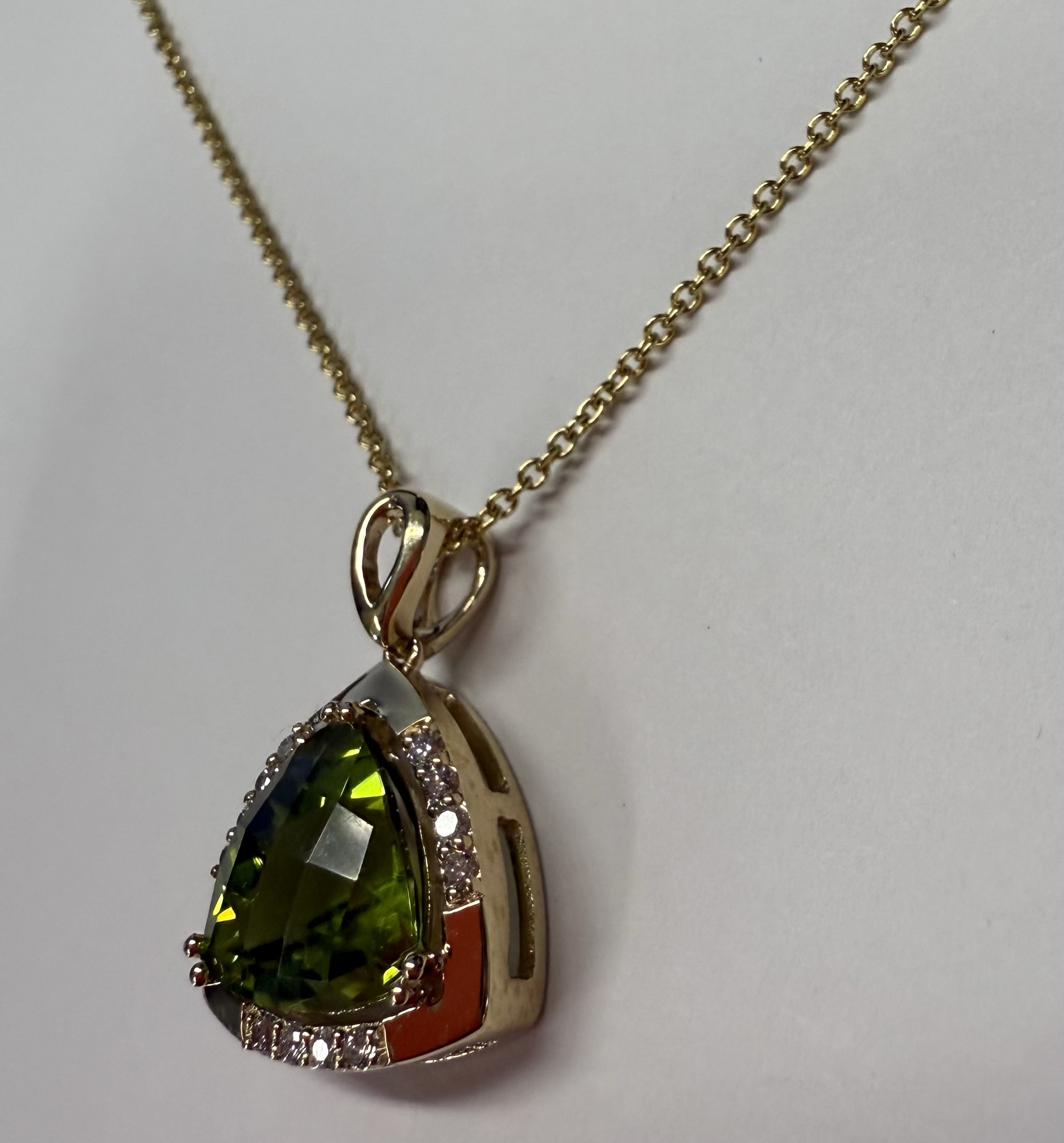 14k Yellow Gold Genuine 3.70 Cttw Peridot & Diamond Pendant - Image 14