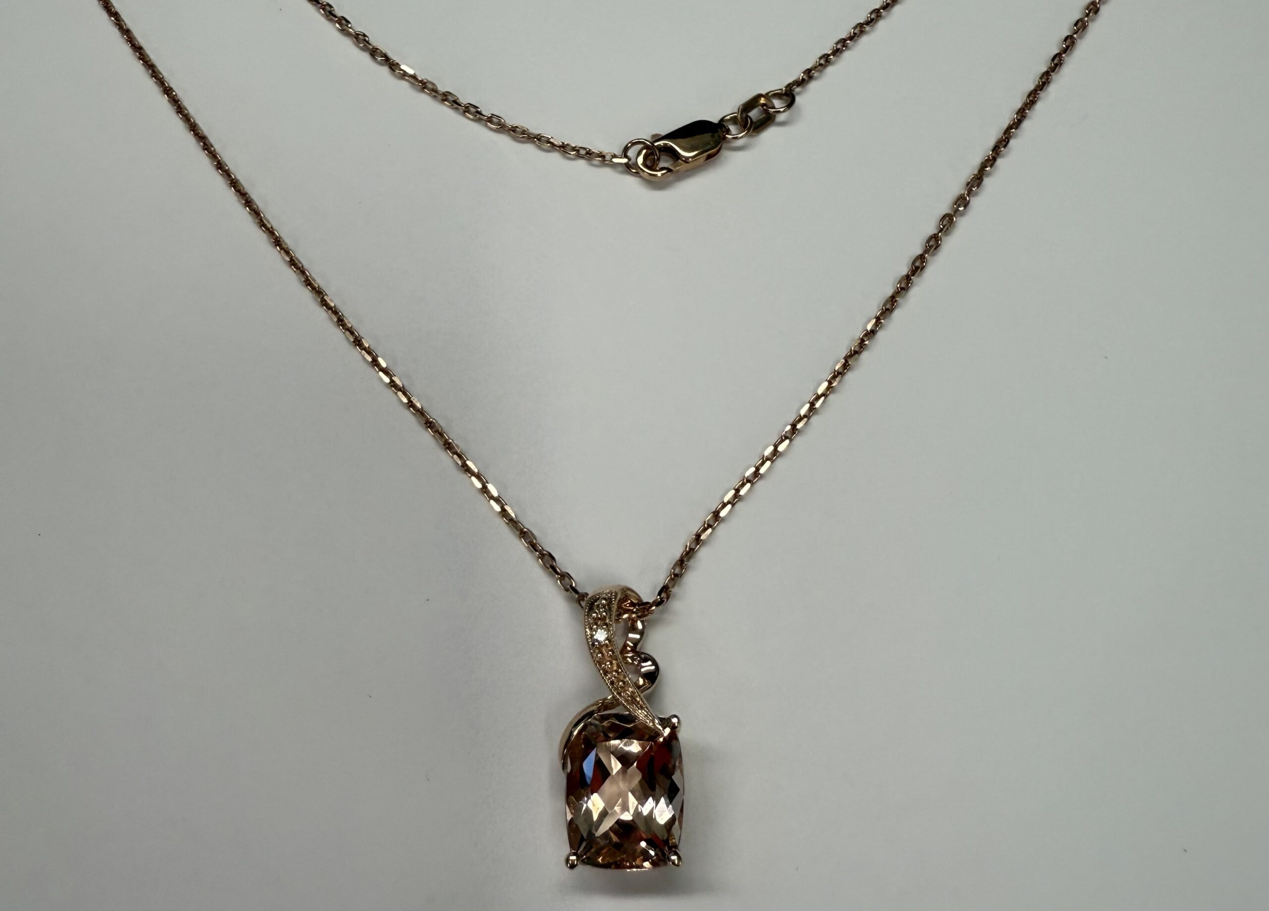 14k Rose Gold Genuine 4.33 Cttw Morganite & Diamond Pendant - Image 11