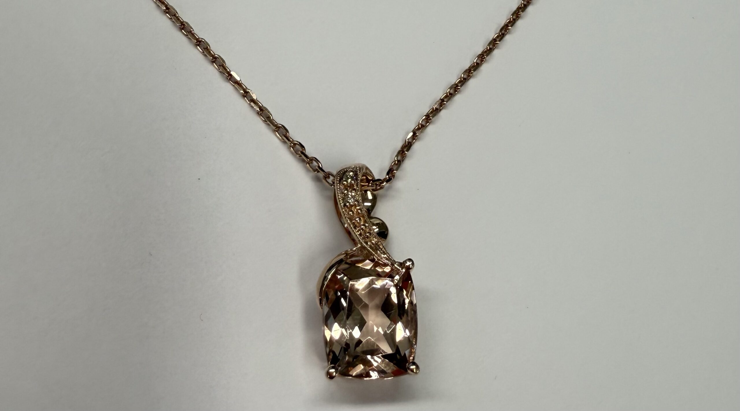 14k Rose Gold Genuine 4.33 Cttw Morganite & Diamond Pendant - Image 10