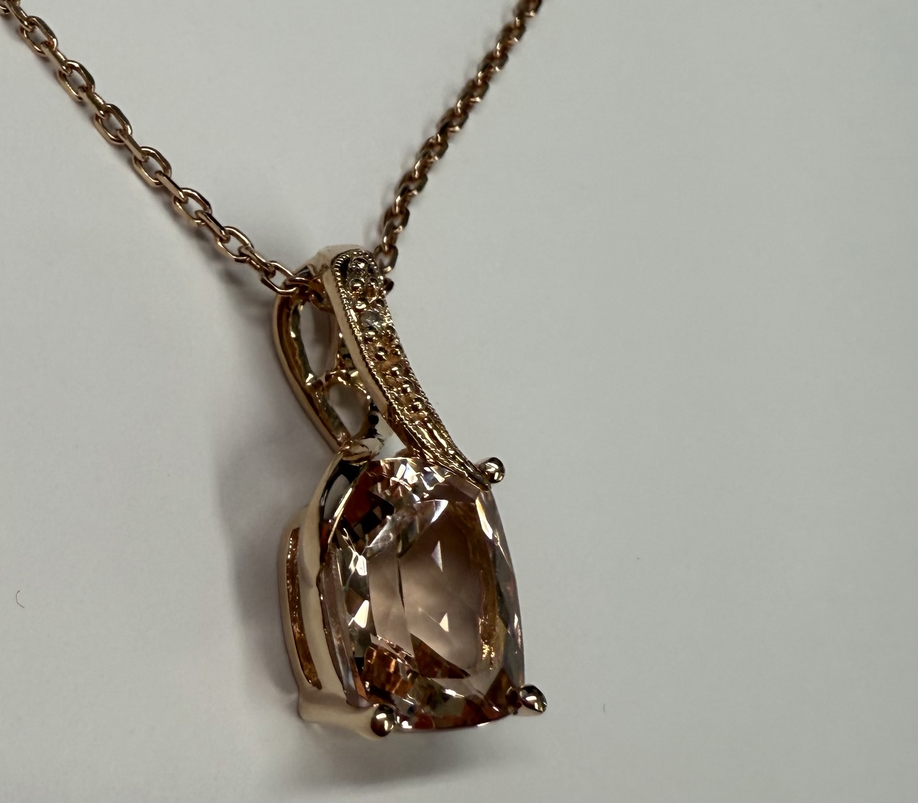 14k Rose Gold Genuine 4.33 Cttw Morganite & Diamond Pendant - Image 8