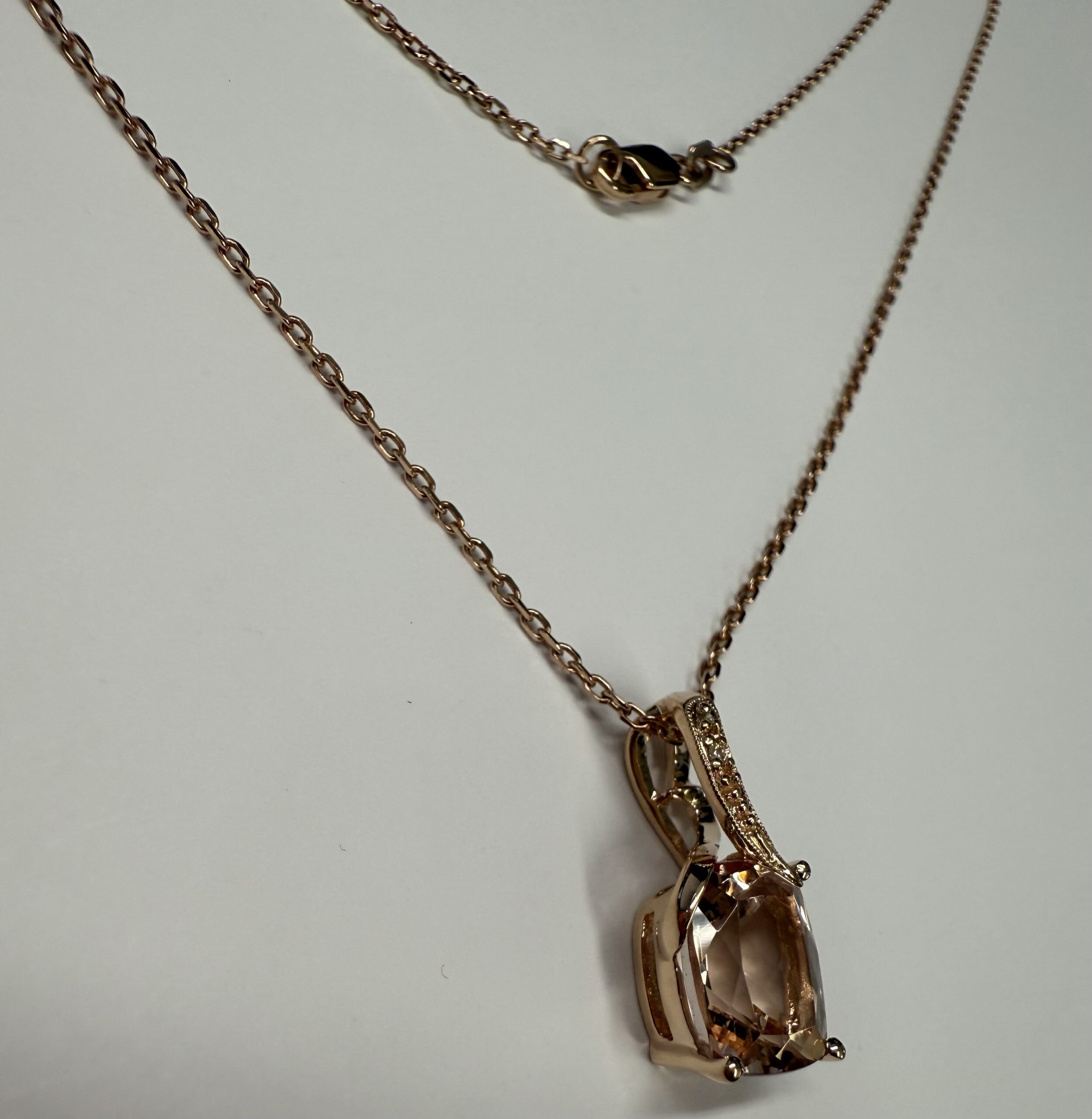 14k Rose Gold Genuine 4.33 Cttw Morganite & Diamond Pendant - Image 7