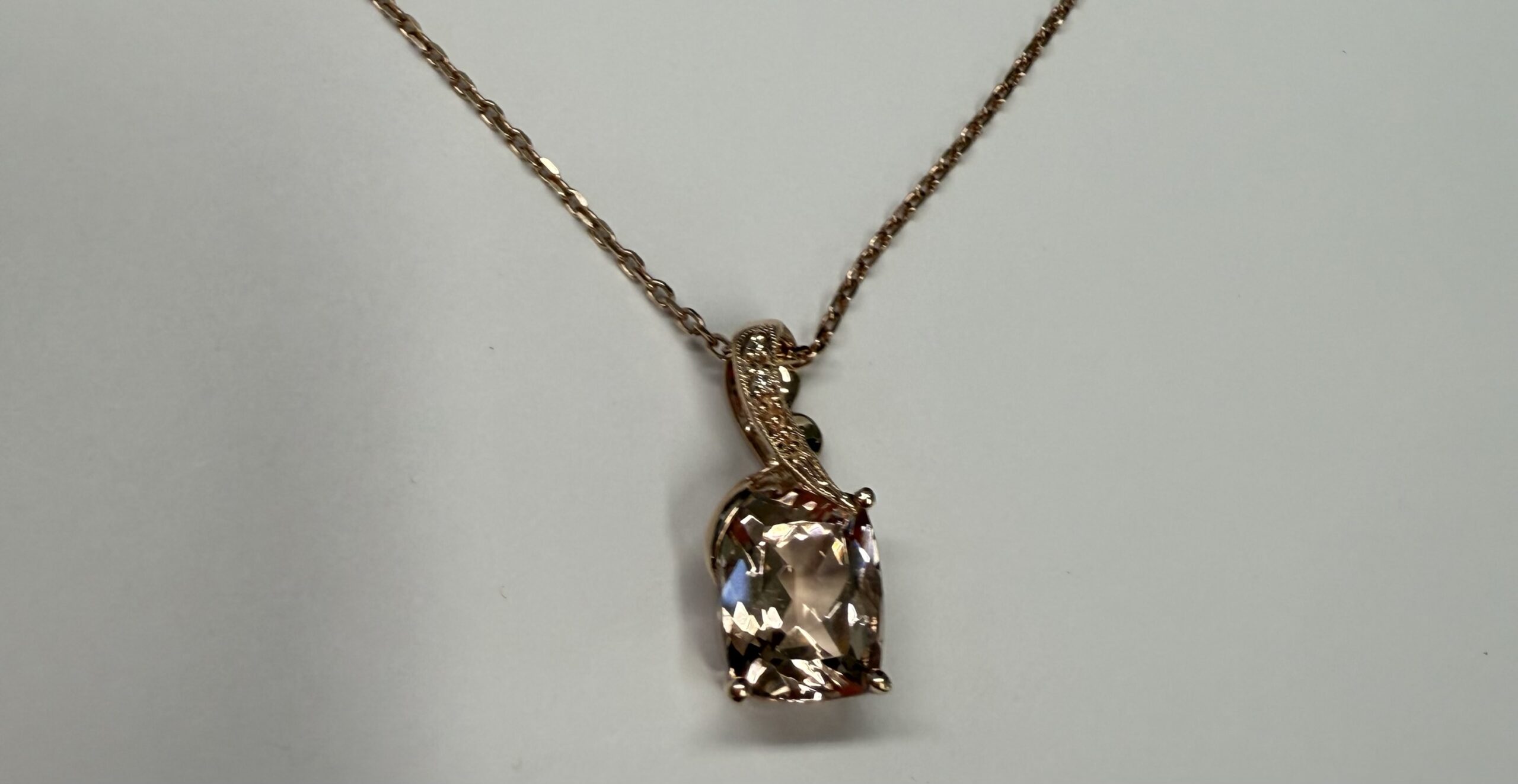 14k Rose Gold Genuine 4.33 Cttw Morganite & Diamond Pendant - Image 6