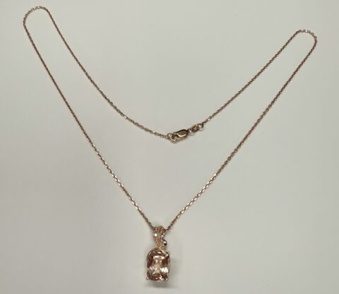 14k Rose Gold Genuine 4.33 Cttw Morganite & Diamond Pendant
