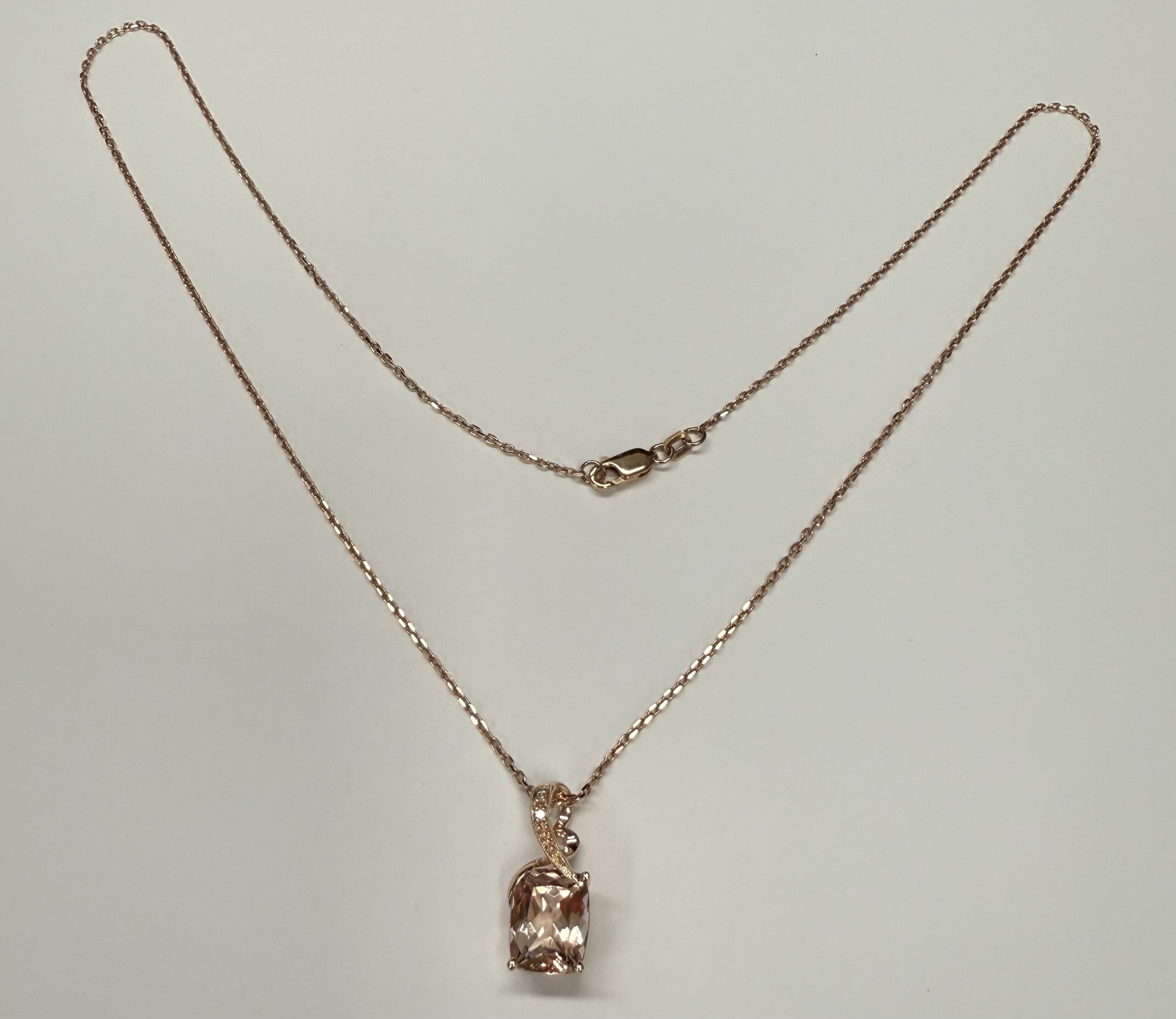 14k Rose Gold Genuine 4.33 Cttw Morganite & Diamond Pendant