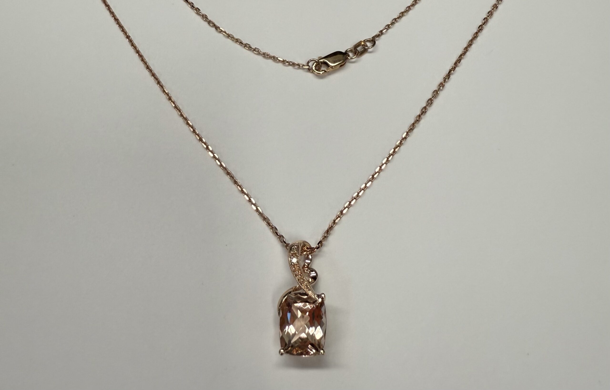 14k Rose Gold Genuine 4.33 Cttw Morganite & Diamond Pendant - Image 3
