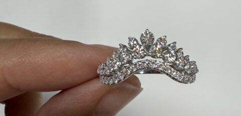 14k White Gold 42 Stone Genuine .70 Cttw Round Brilliant Cut Diamond V Shaped 3 Row Band