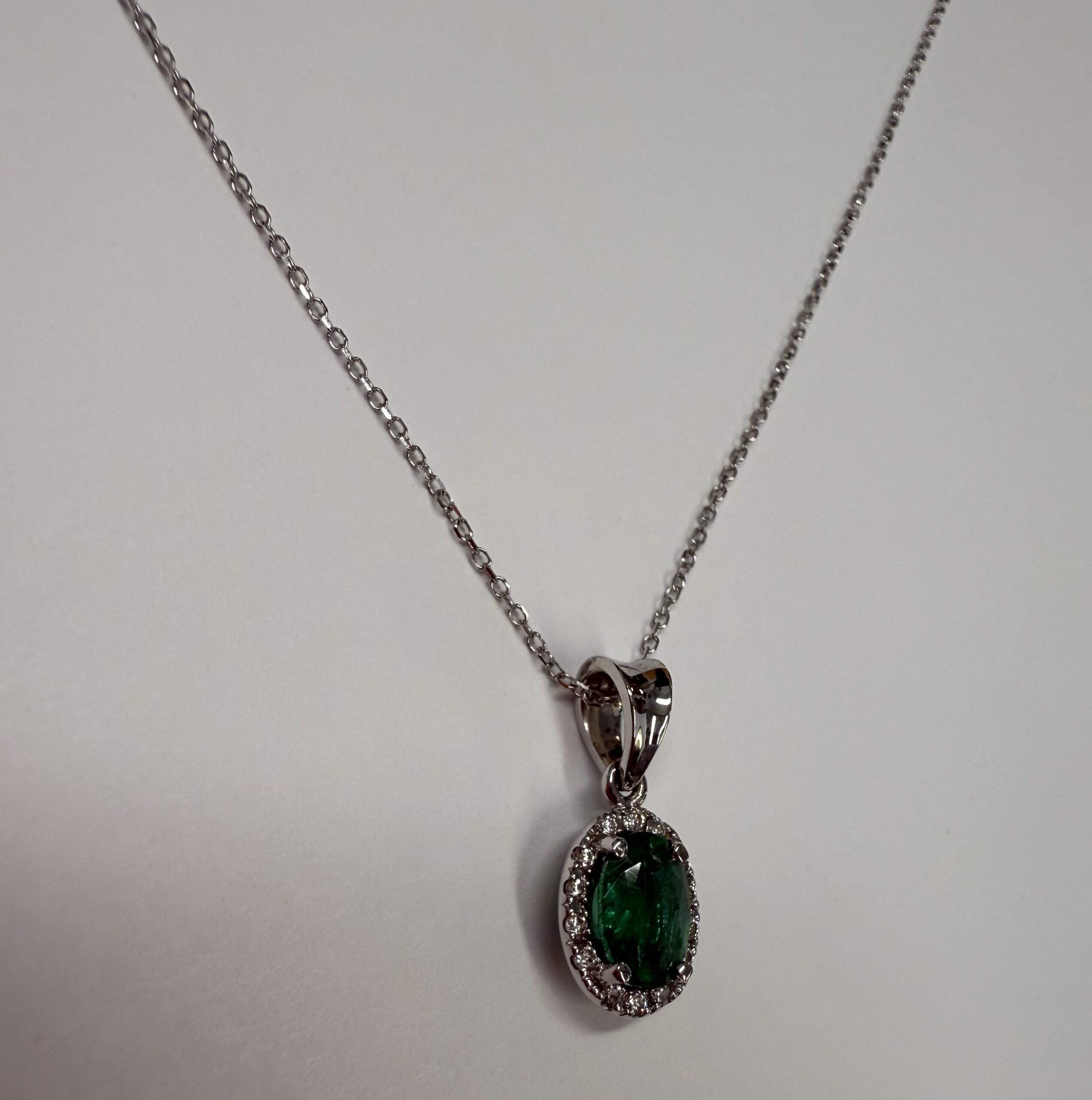 14k White Gold Genuine .80 Cttw Emerald & Diamond Halo Pendant - Image 4