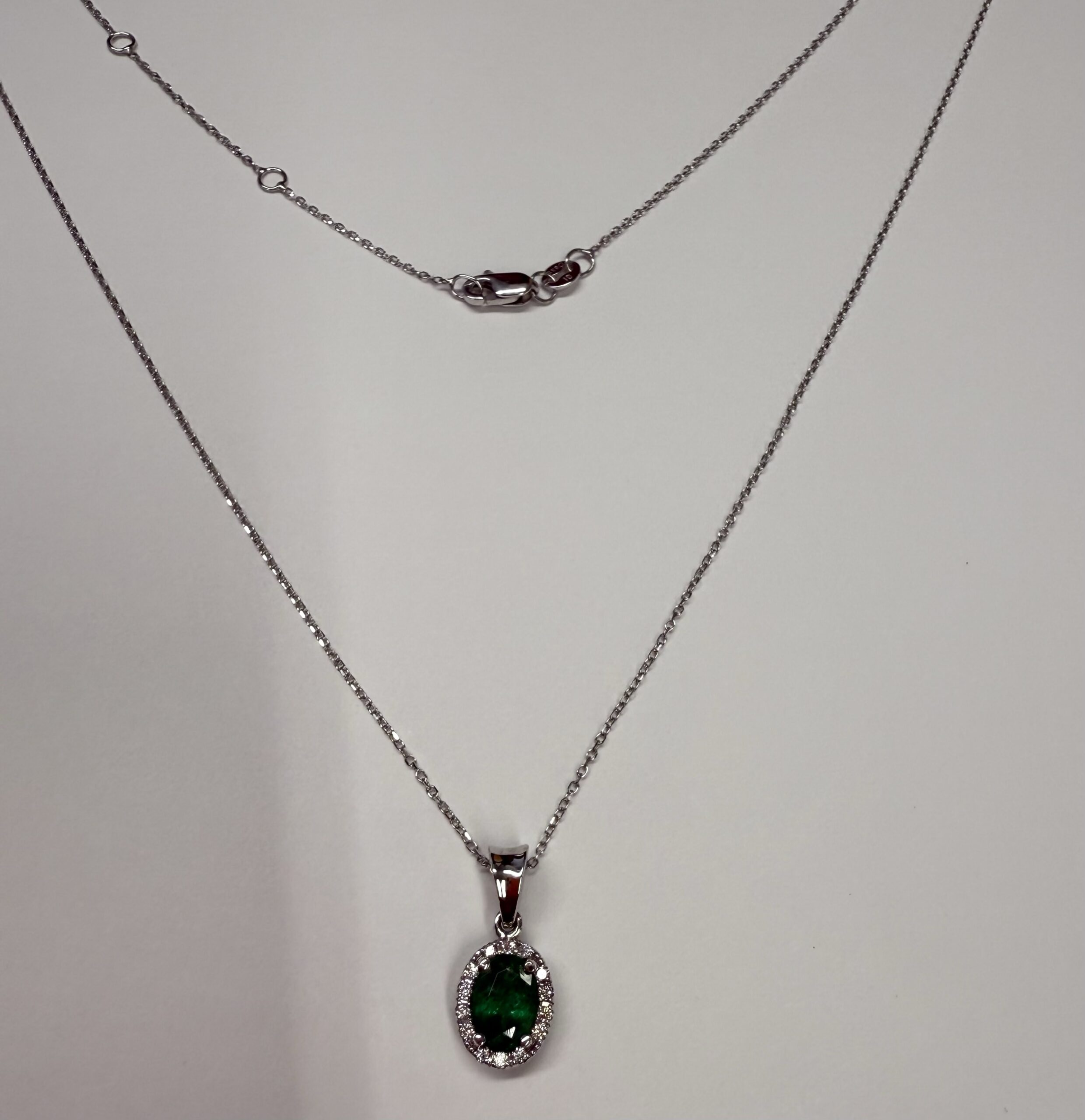 14k White Gold Genuine .80 Cttw Emerald & Diamond Halo Pendant - Image 8