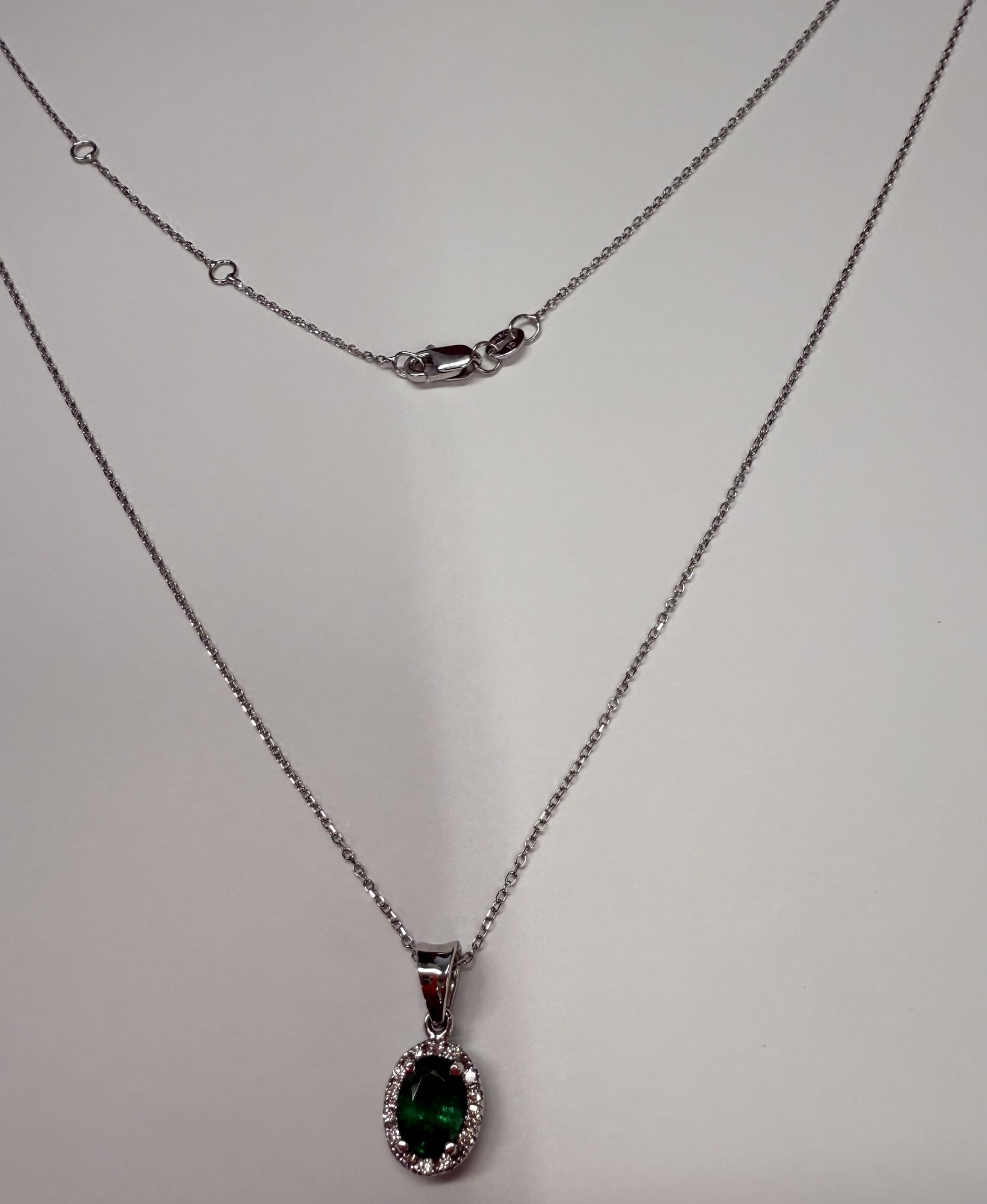 14k White Gold Genuine .80 Cttw Emerald & Diamond Halo Pendant - Image 10