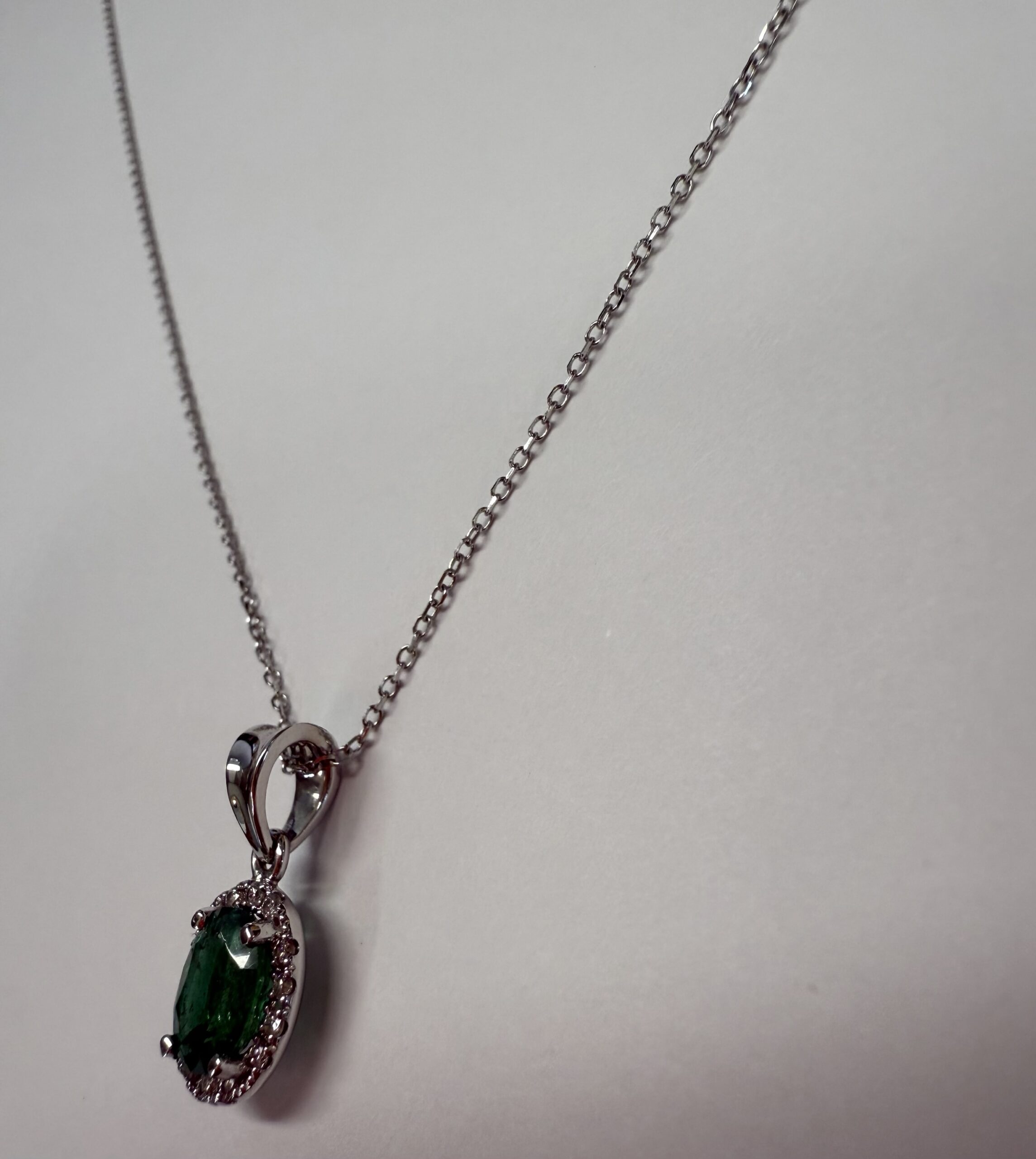 14k White Gold Genuine .80 Cttw Emerald & Diamond Halo Pendant - Image 11