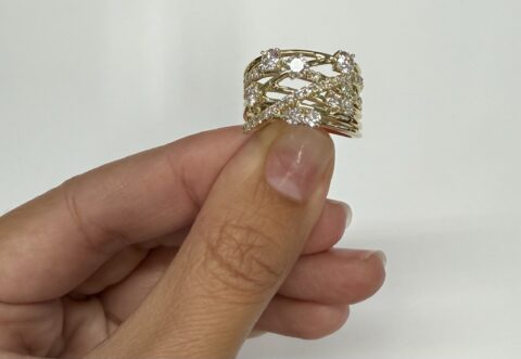 14k Yellow Gold Genuine 1.62 Cttw Round Brilliant Cut Diamond Bypass Style Ring