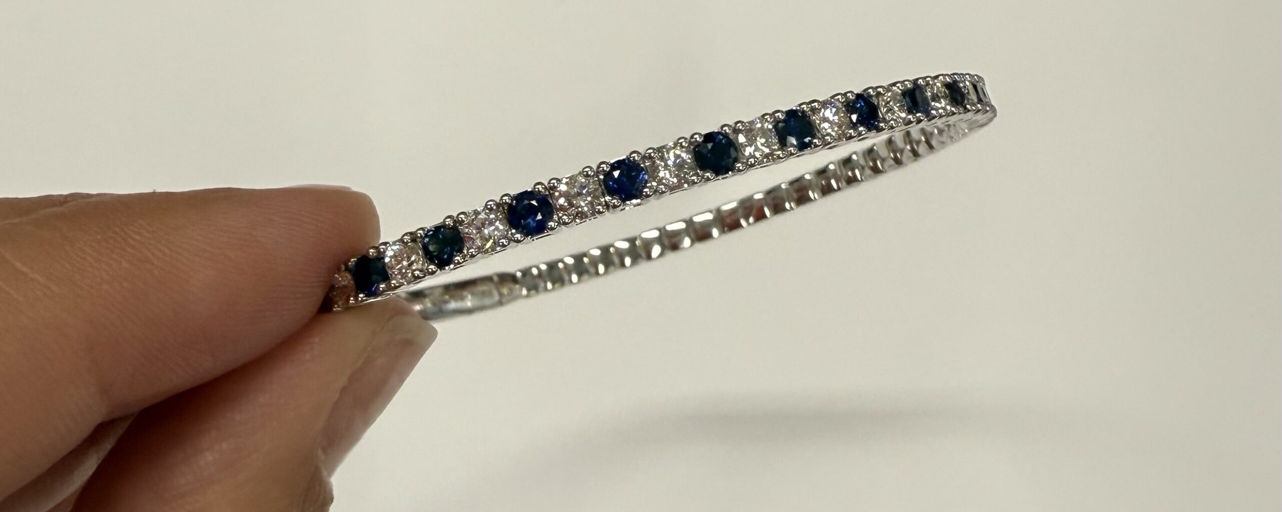 14k White Gold Genuine 1.40 Cttw Sapphire & 1.50 Cttw Diamond Flexible Bangle Bracelet - Image 4