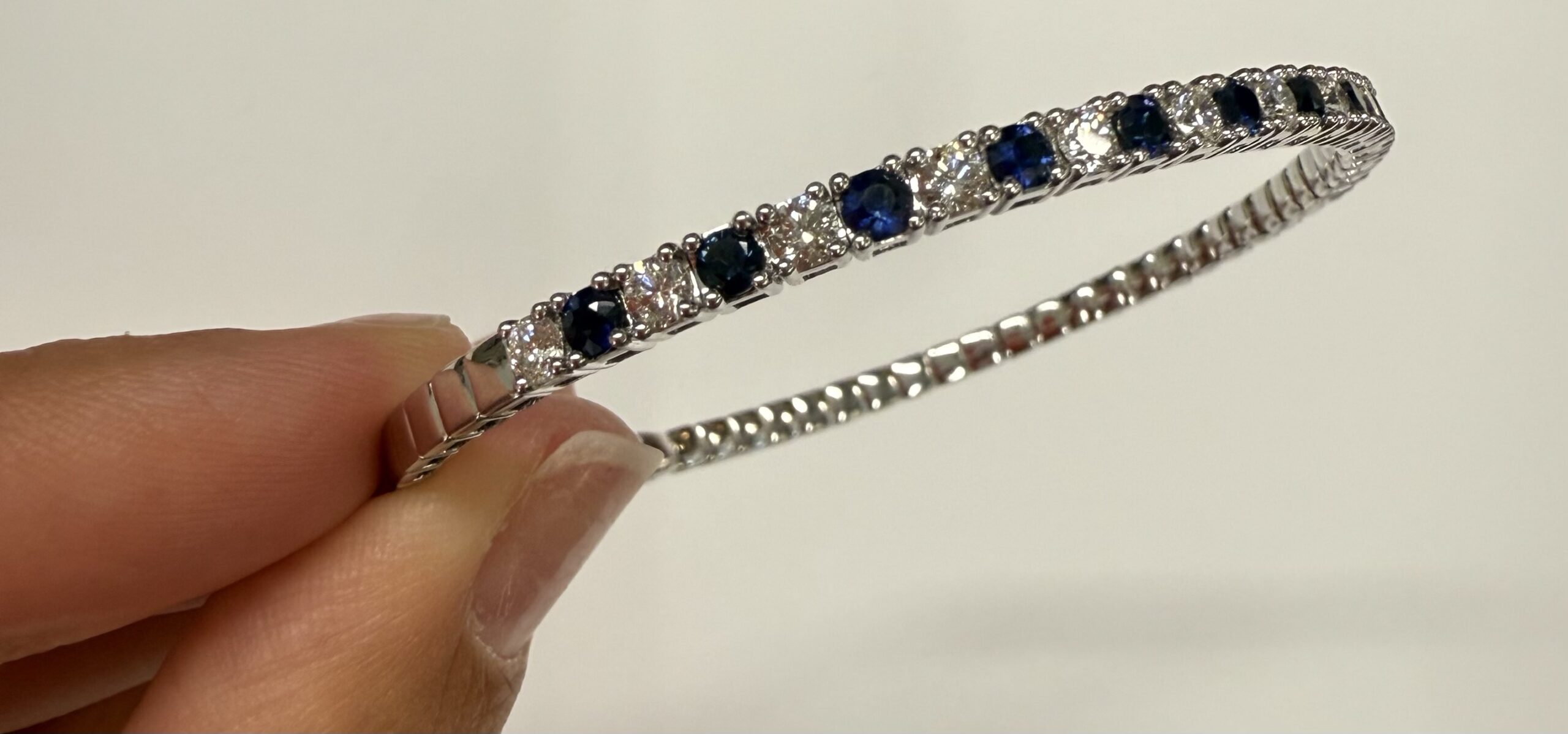 14k White Gold Genuine 1.40 Cttw Sapphire & 1.50 Cttw Diamond Flexible Bangle Bracelet - Image 15