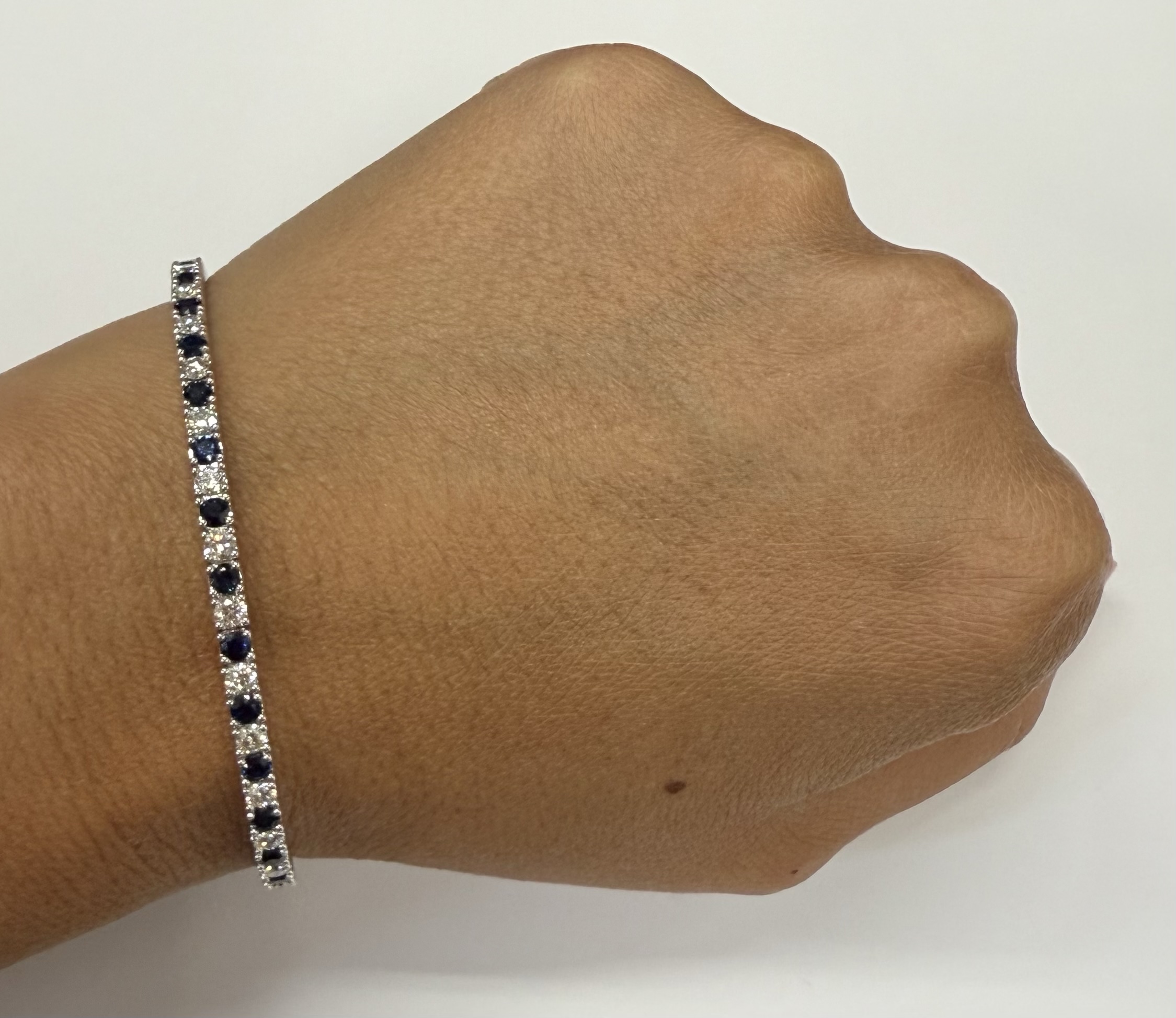 14k White Gold Genuine 1.40 Cttw Sapphire & 1.50 Cttw Diamond Flexible Bangle Bracelet - Image 18