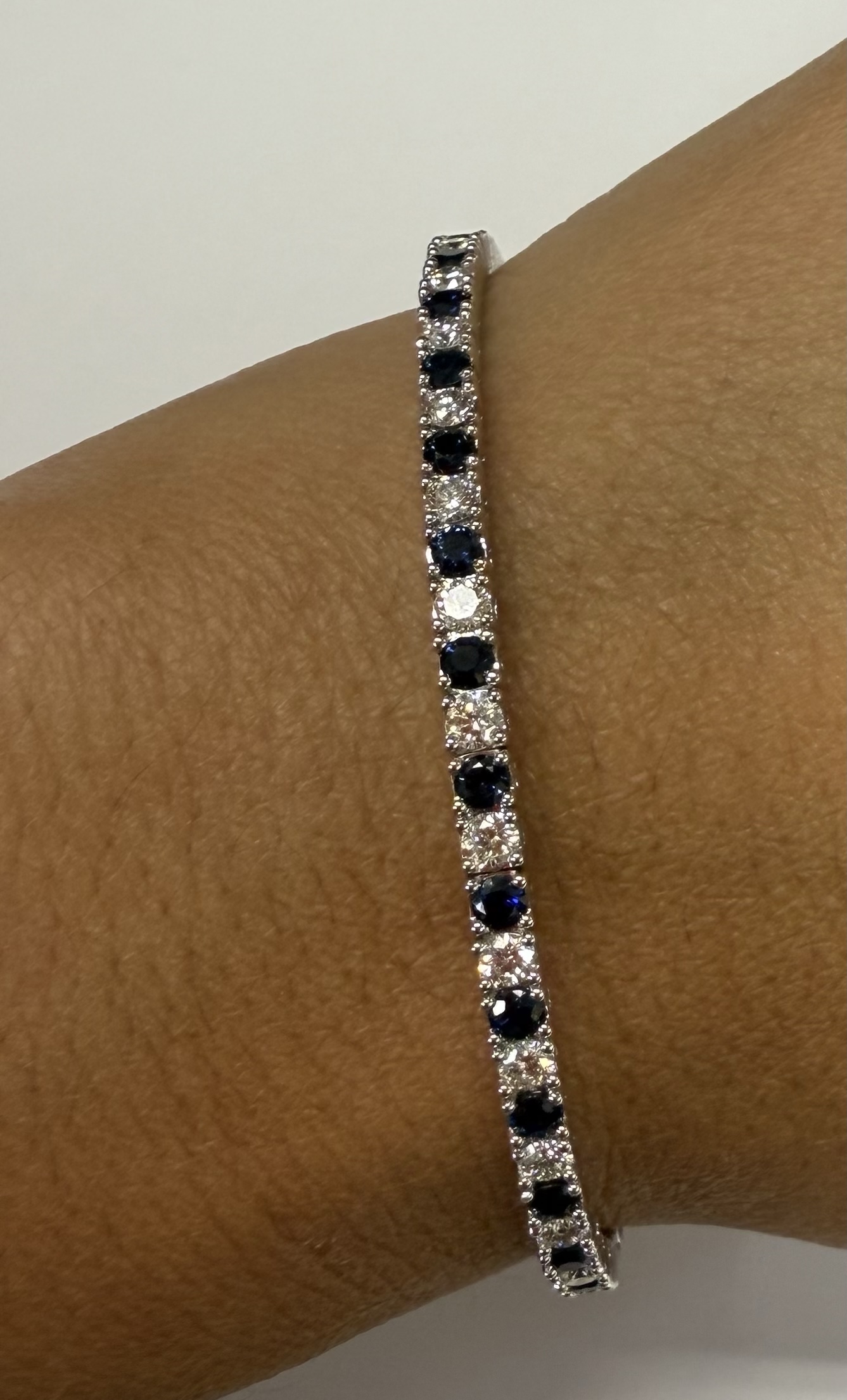 14k White Gold Genuine 1.40 Cttw Sapphire & 1.50 Cttw Diamond Flexible Bangle Bracelet - Image 19