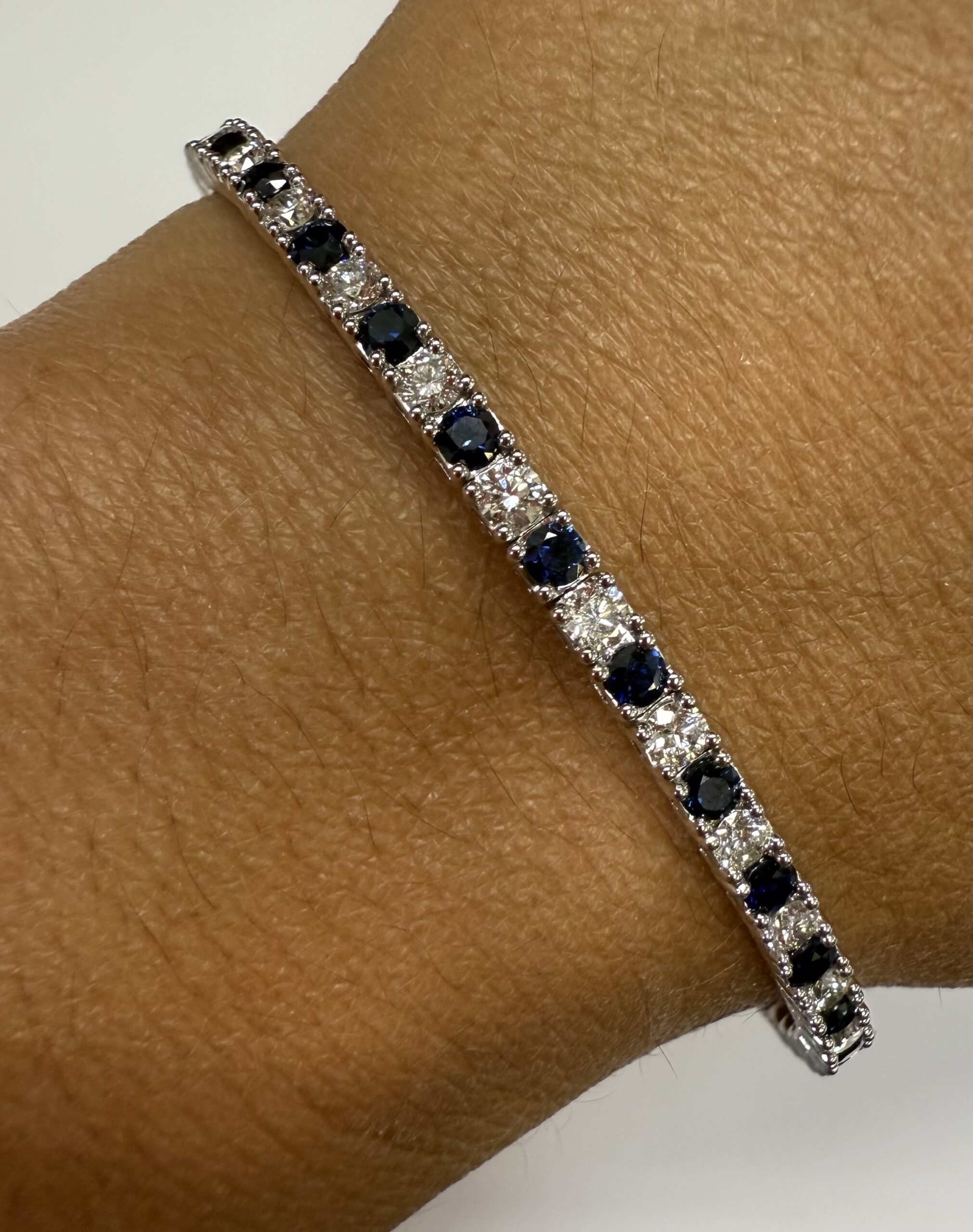 14k White Gold Genuine 1.40 Cttw Sapphire & 1.50 Cttw Diamond Flexible Bangle Bracelet - Image 23
