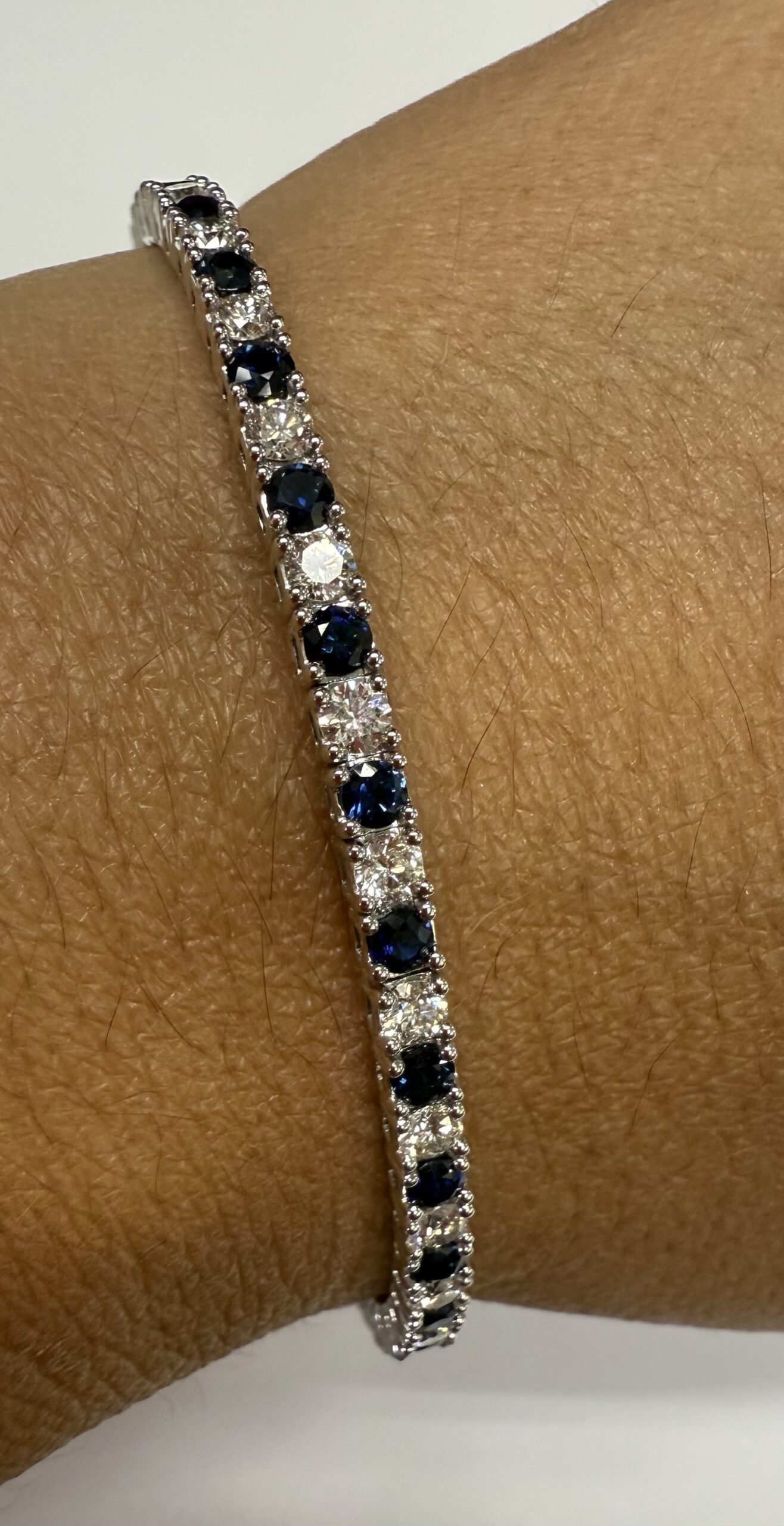 14k White Gold Genuine 1.40 Cttw Sapphire & 1.50 Cttw Diamond Flexible Bangle Bracelet - Image 30