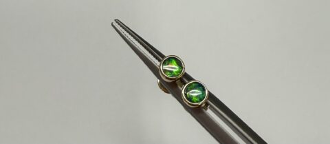 14k Yellow Gold Genuine .21 Cttw Opal Bezel Set Stud Earrings