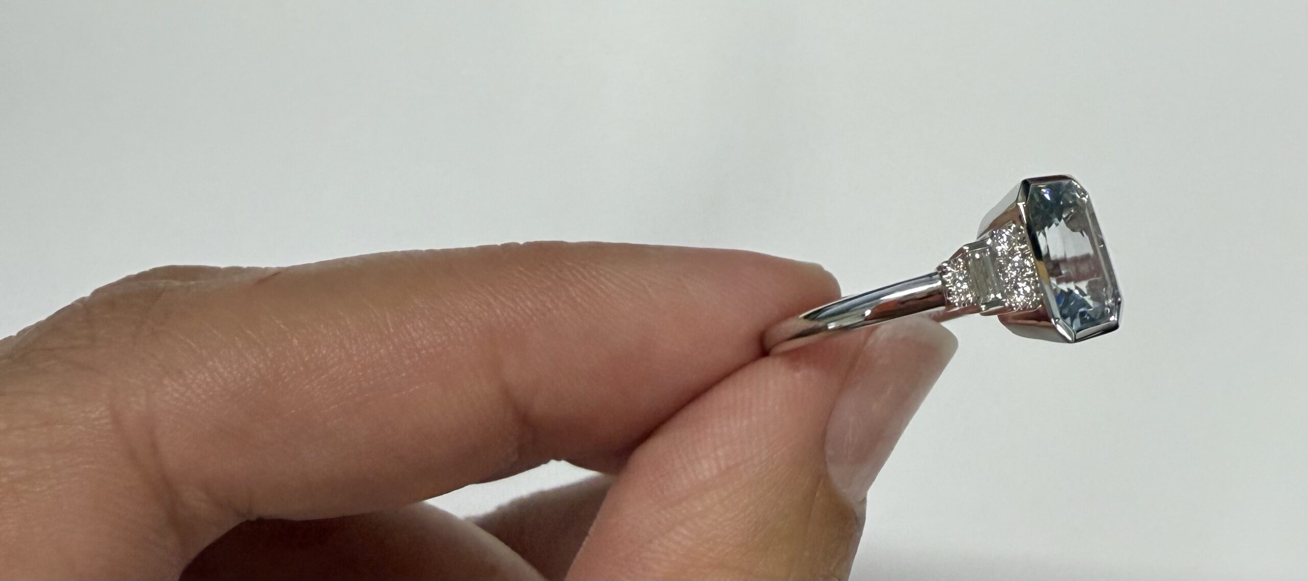 14k White Gold Genuine 1.99 Cttw Aquamarine & Diamond Bezel Ring - Image 2