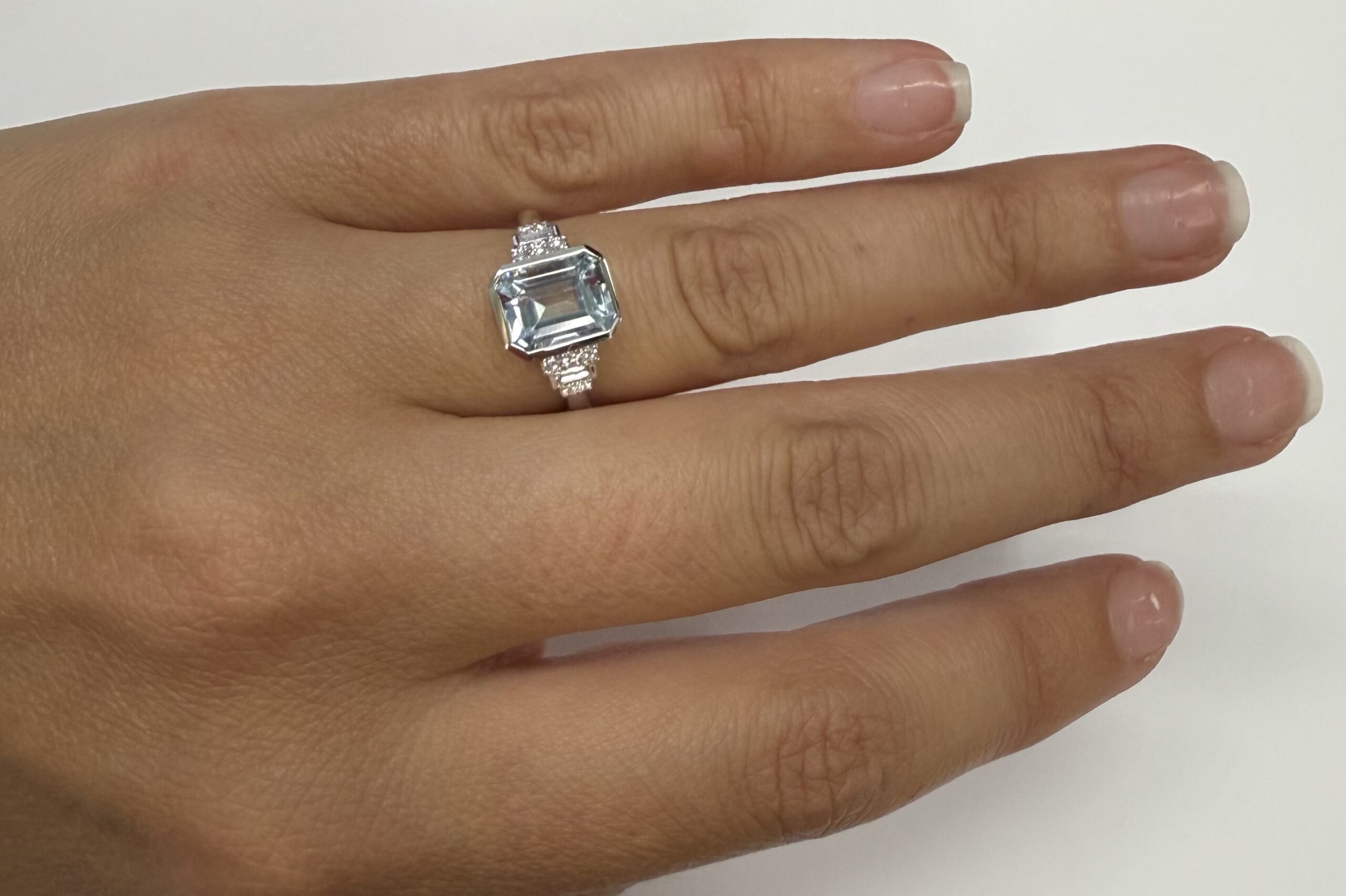 14k White Gold Genuine 1.99 Cttw Aquamarine & Diamond Bezel Ring - Image 8