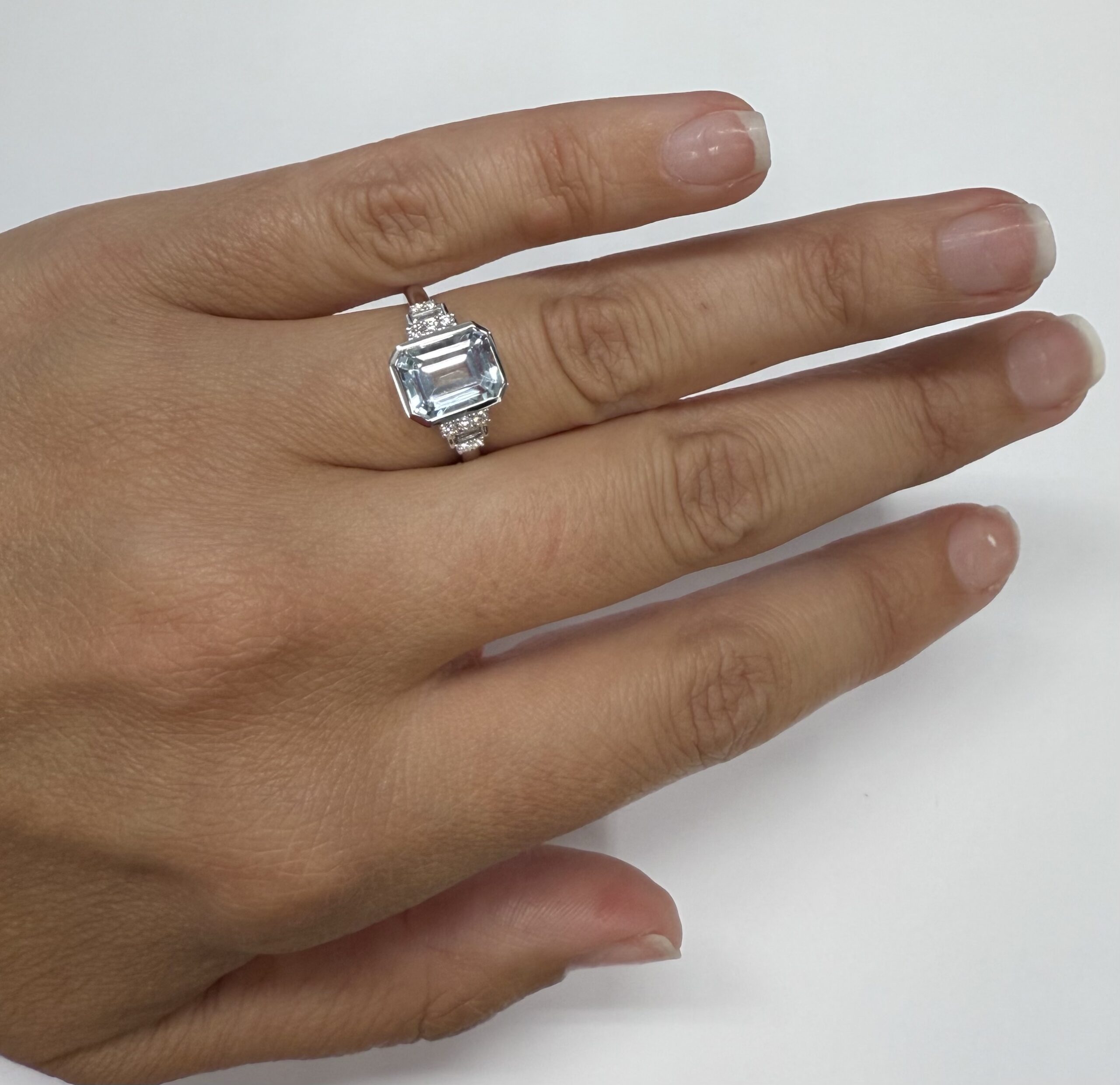 14k White Gold Genuine 1.99 Cttw Aquamarine & Diamond Bezel Ring - Image 18