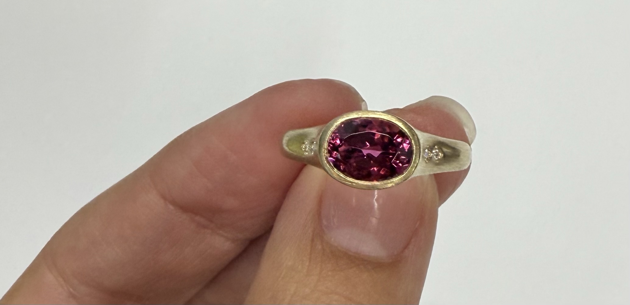 14k Yellow Gold Genuine 1.57 Cttw Pink Tourmaline & Diamond Bezel Ring - Image 3