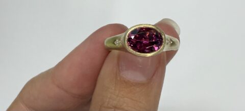 14k Yellow Gold Genuine 1.57 Cttw Pink Tourmaline & Diamond Bezel Ring