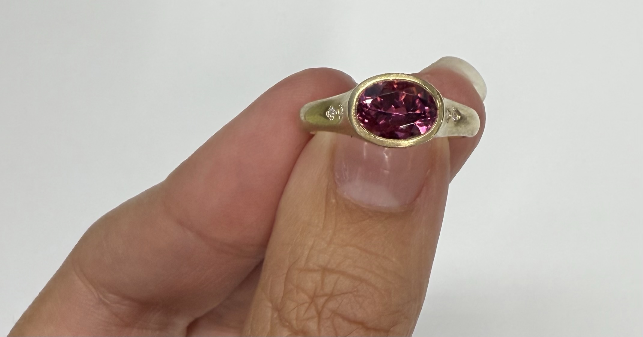 14k Yellow Gold Genuine 1.57 Cttw Pink Tourmaline & Diamond Bezel Ring - Image 2