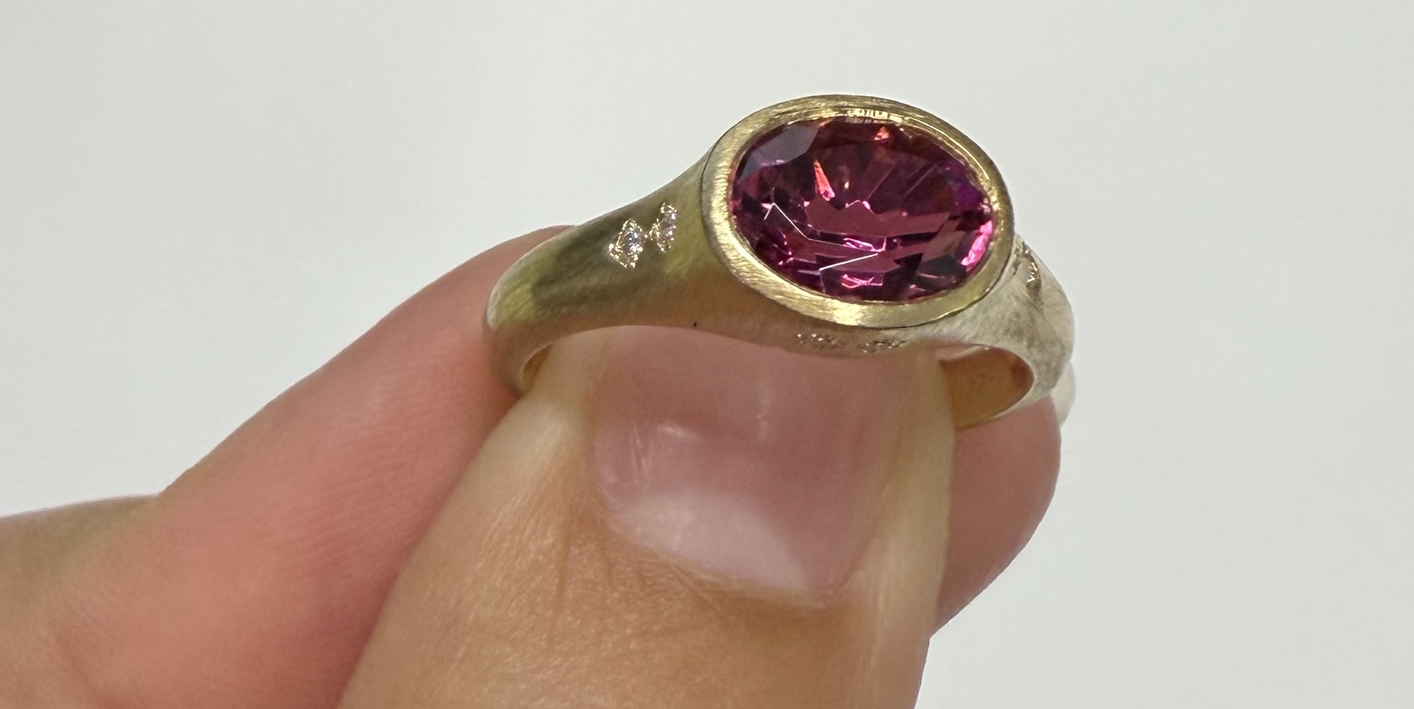 14k Yellow Gold Genuine 1.57 Cttw Pink Tourmaline & Diamond Bezel Ring - Image 19