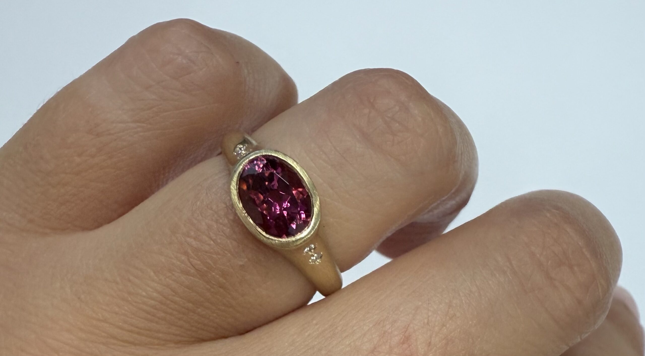 14k Yellow Gold Genuine 1.57 Cttw Pink Tourmaline & Diamond Bezel Ring - Image 25