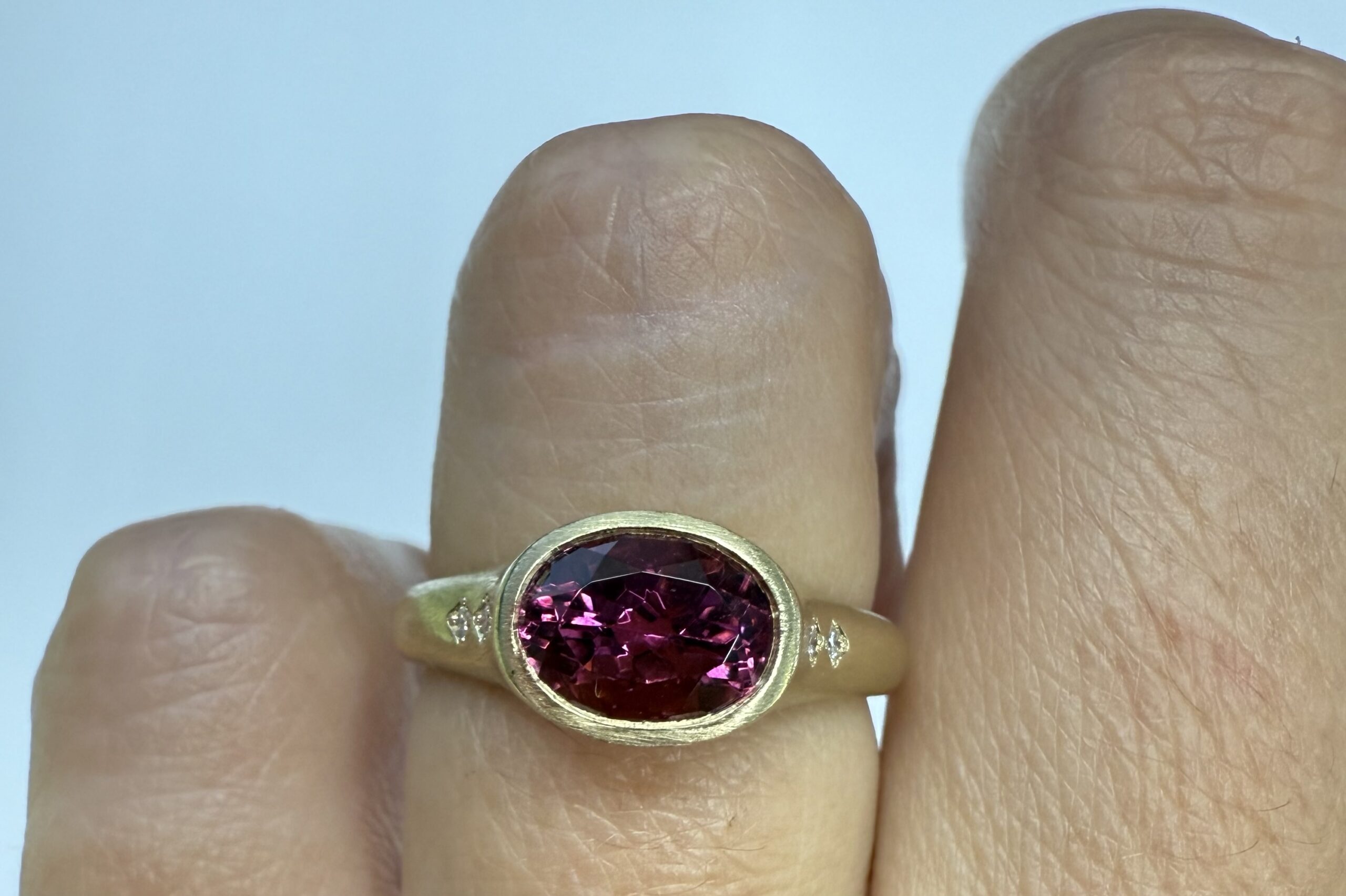 14k Yellow Gold Genuine 1.57 Cttw Pink Tourmaline & Diamond Bezel Ring - Image 35