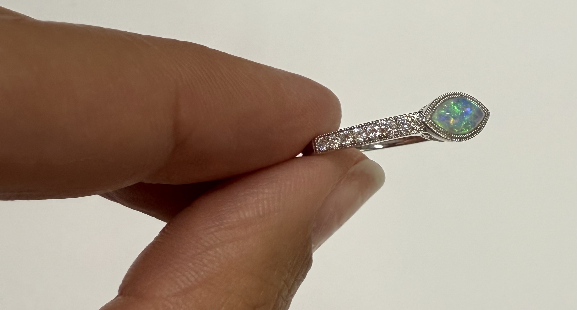 14k White Gold Genuine .36 Cttw Opal & Diamond Bezel Halo Ring - Image 8