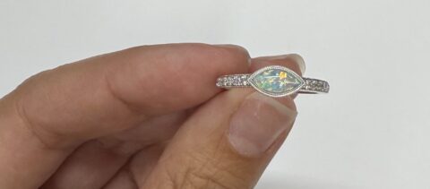 14k White Gold Genuine .36 Cttw Opal & Diamond Bezel Halo Ring