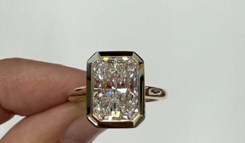 14k Yellow Gold Genuine Laboratory Grown 3.10 Carat Radiant Cut Diamond Bezel Ring