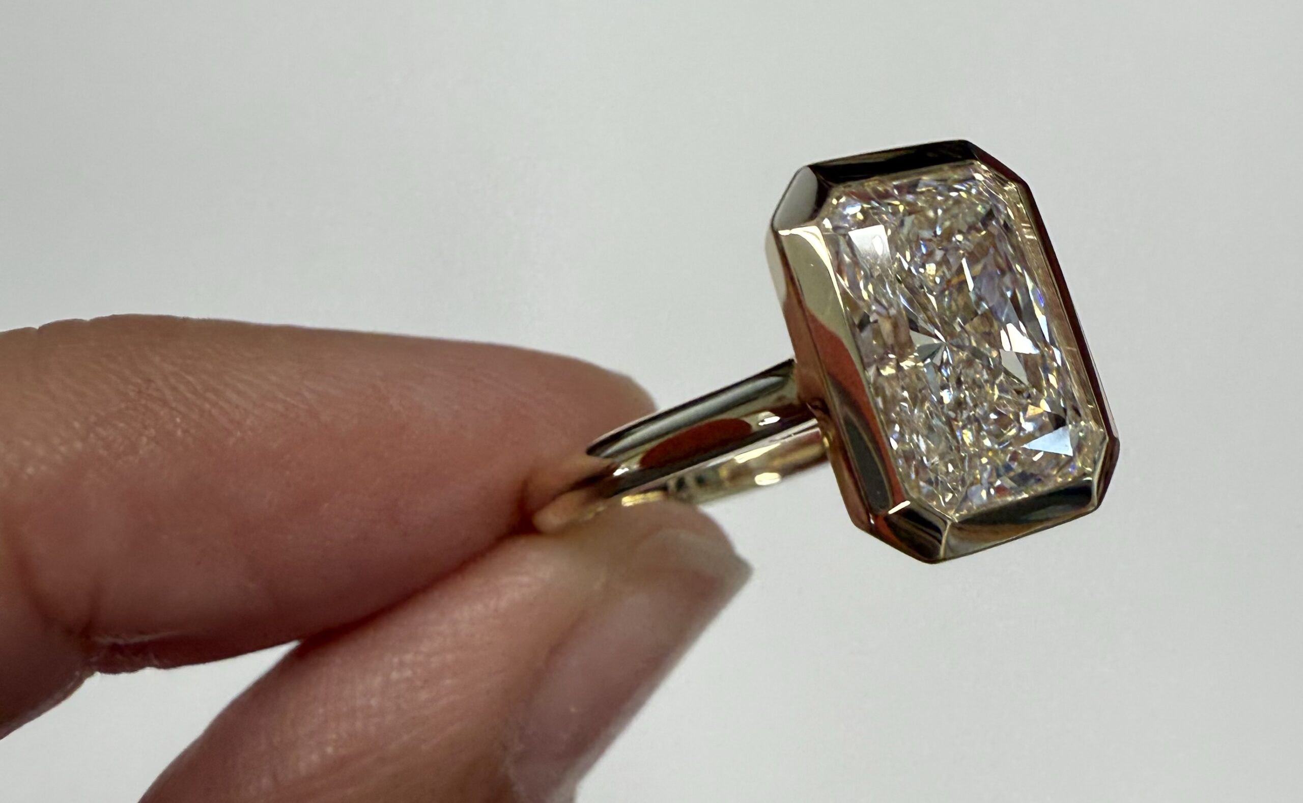 14k Yellow Gold Genuine Laboratory Grown 3.10 Carat Radiant Cut Diamond Bezel Ring - Image 2