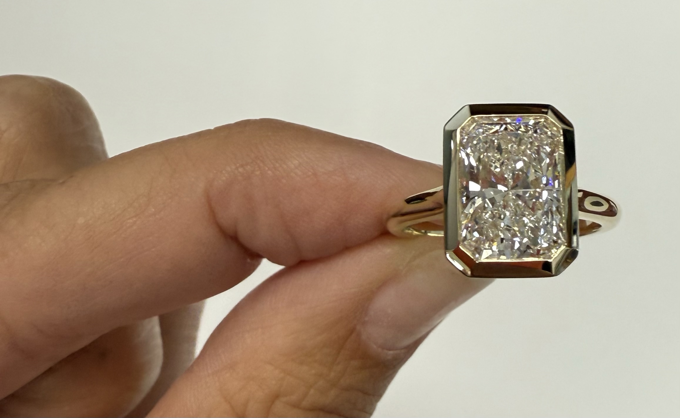 14k Yellow Gold Genuine Laboratory Grown 3.10 Carat Radiant Cut Diamond Bezel Ring - Image 9