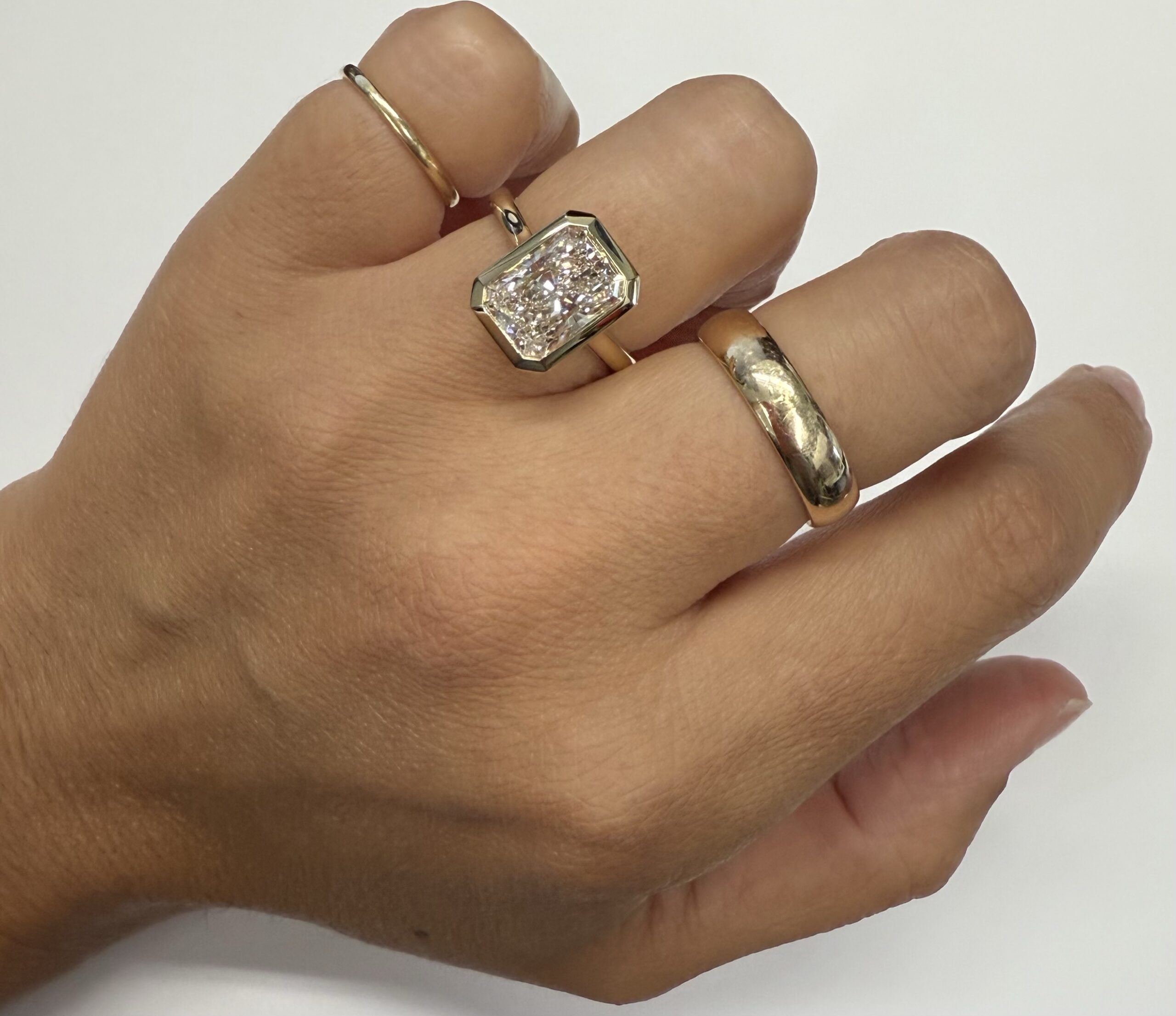 14k Yellow Gold Genuine Laboratory Grown 3.10 Carat Radiant Cut Diamond Bezel Ring - Image 16