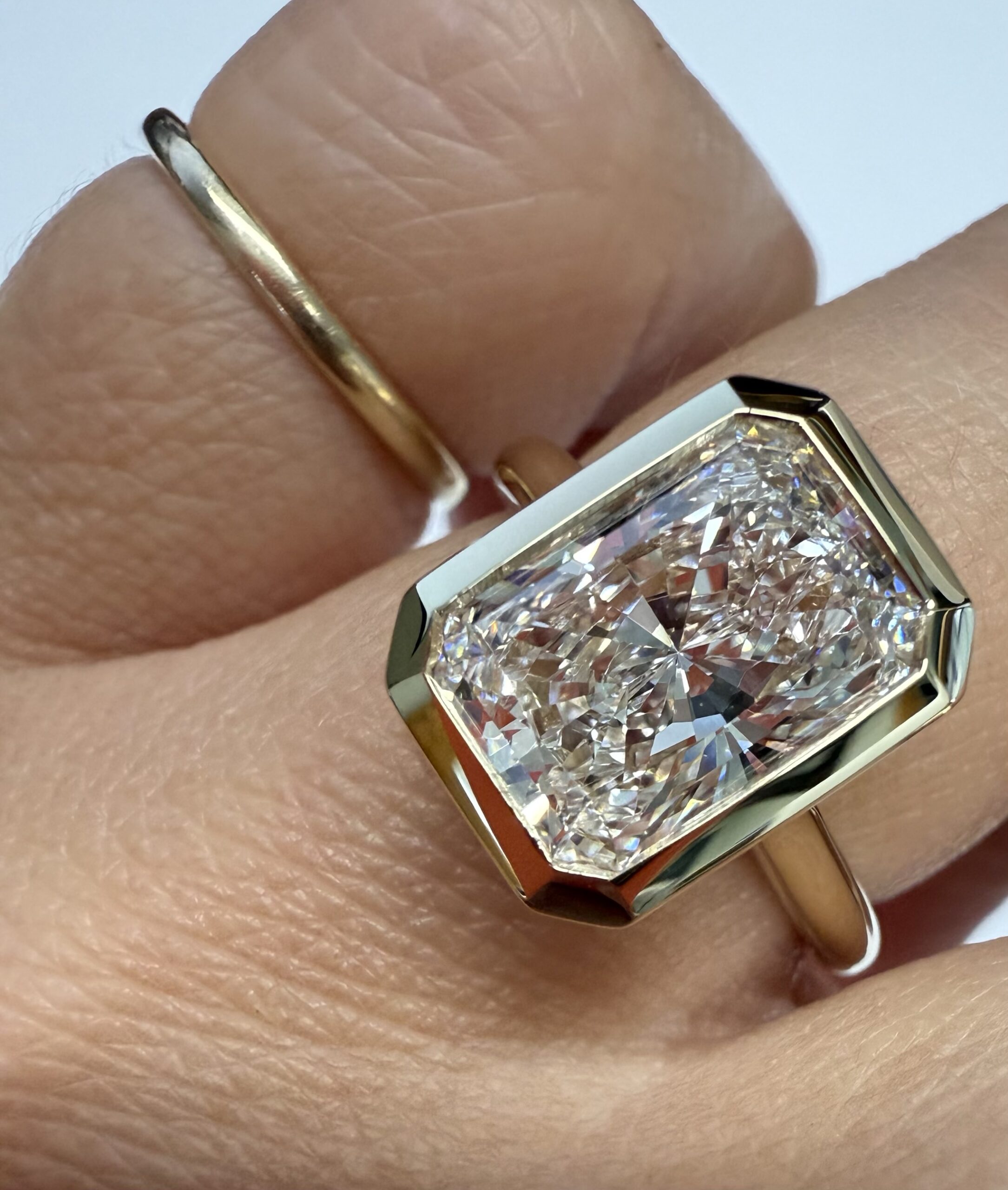 14k Yellow Gold Genuine Laboratory Grown 3.10 Carat Radiant Cut Diamond Bezel Ring - Image 19