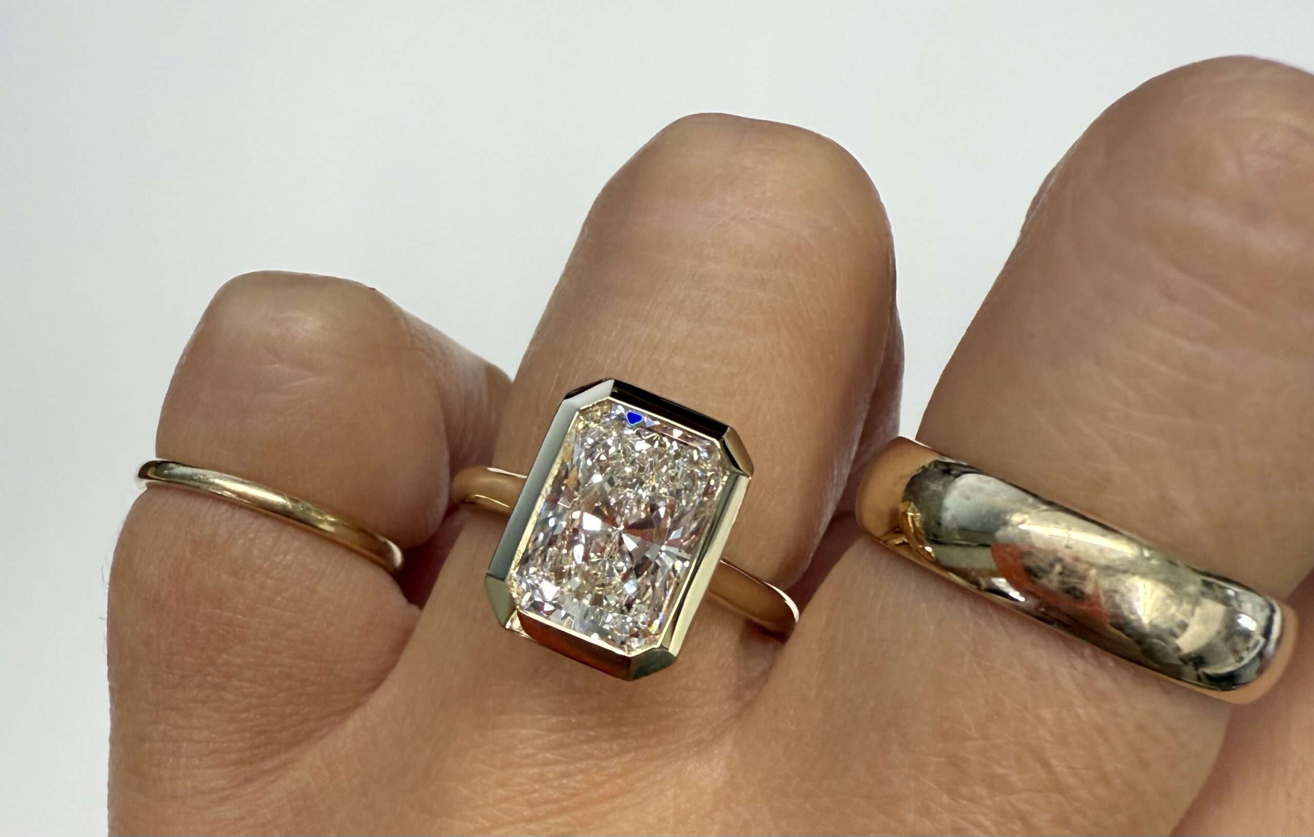 14k Yellow Gold Genuine Laboratory Grown 3.10 Carat Radiant Cut Diamond Bezel Ring - Image 26