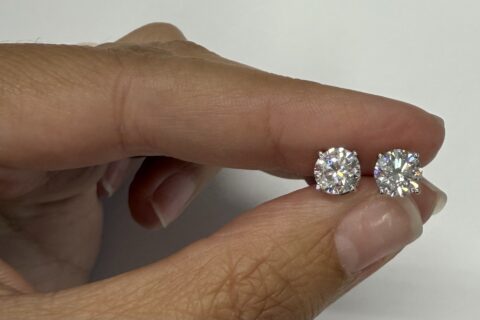 14k White Gold Genuine Lab Grown 2 Cttw Round Brilliant Cut Diamond 4 Prong Basket Set Stud Earrings