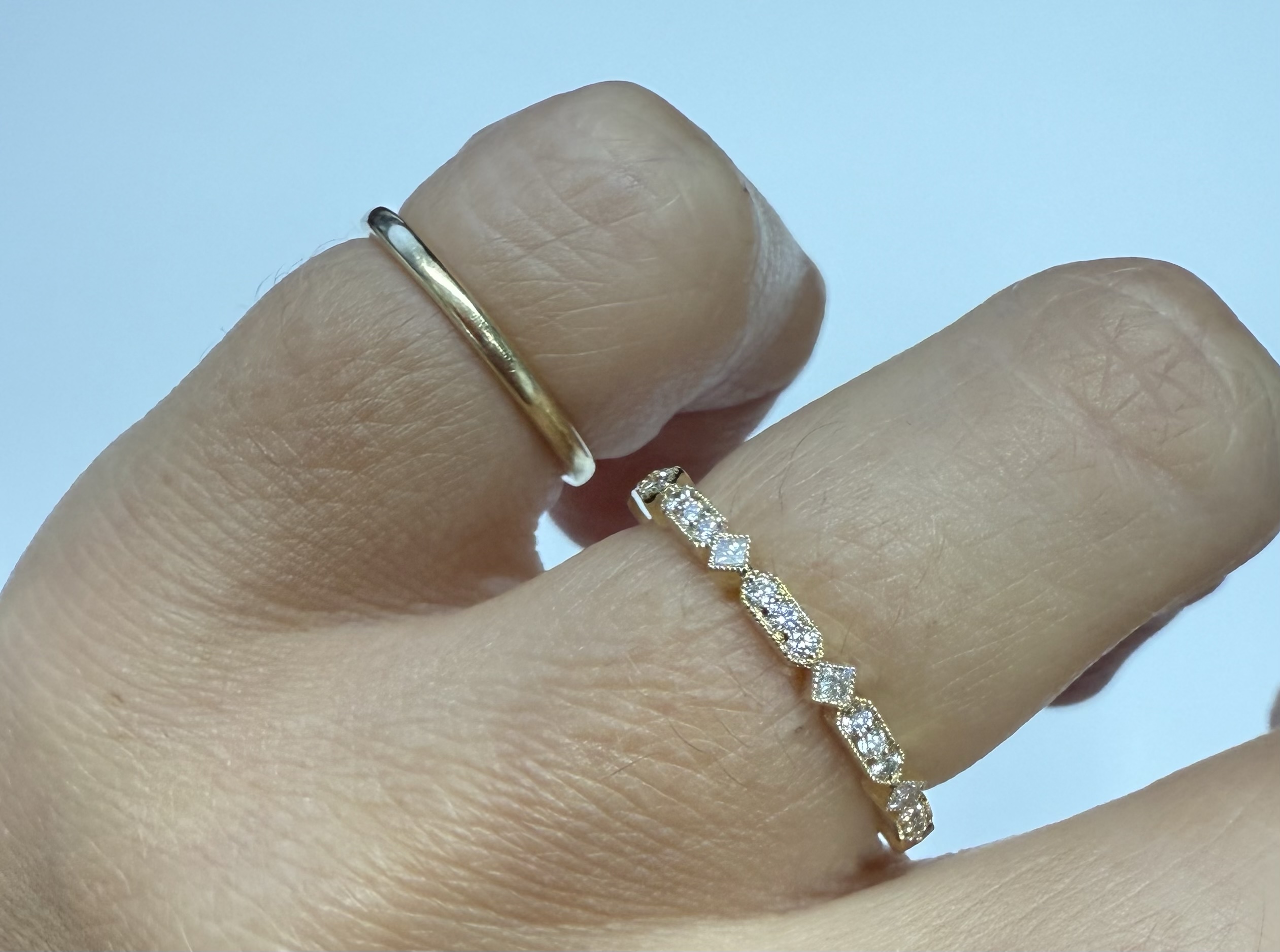 14k Yellow Gold 21 Stone Genuine .20 Cttw Round Brilliant Cut Diamond Band With Mill Grain Details - Image 14