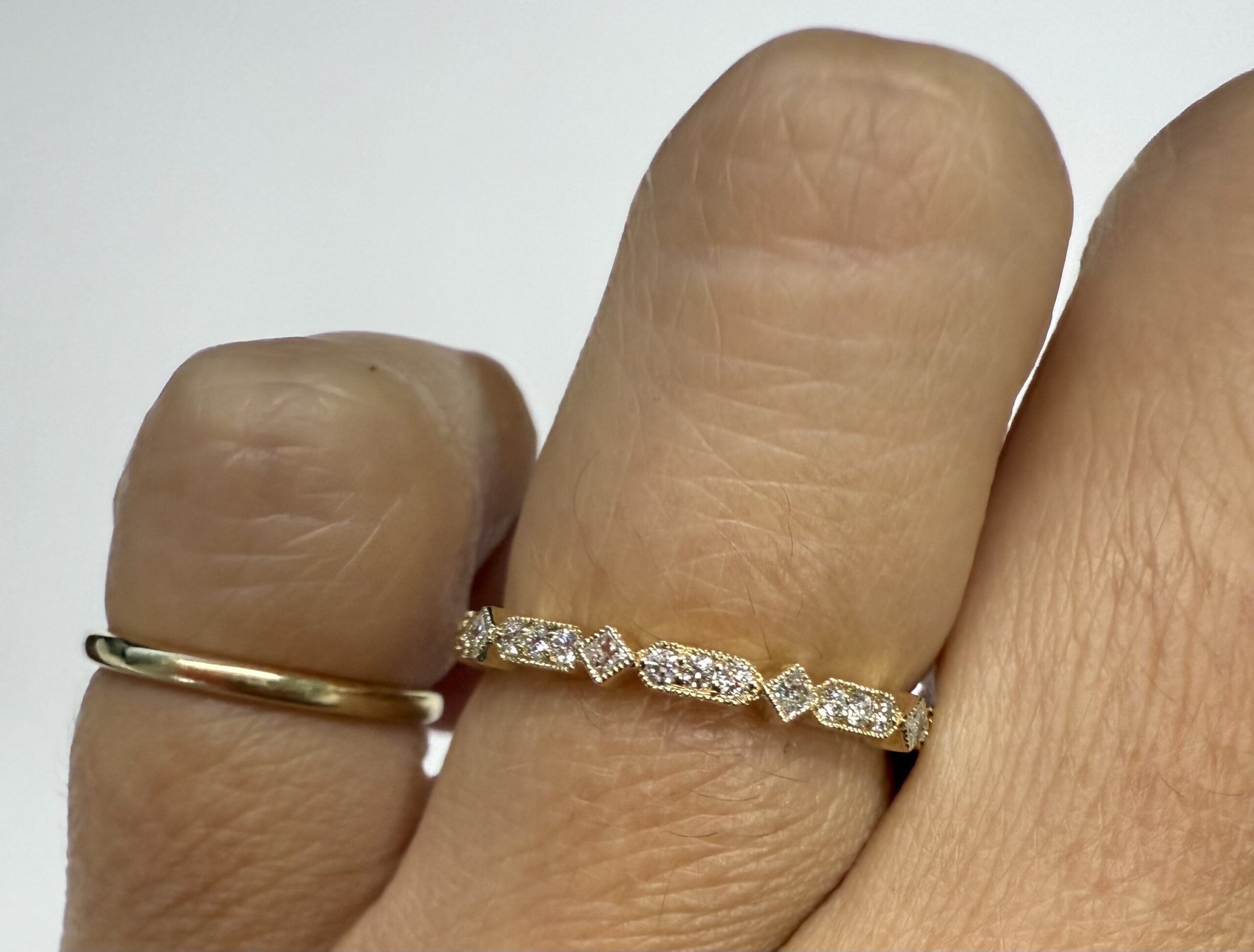 14k Yellow Gold 21 Stone Genuine .20 Cttw Round Brilliant Cut Diamond Band With Mill Grain Details - Image 22