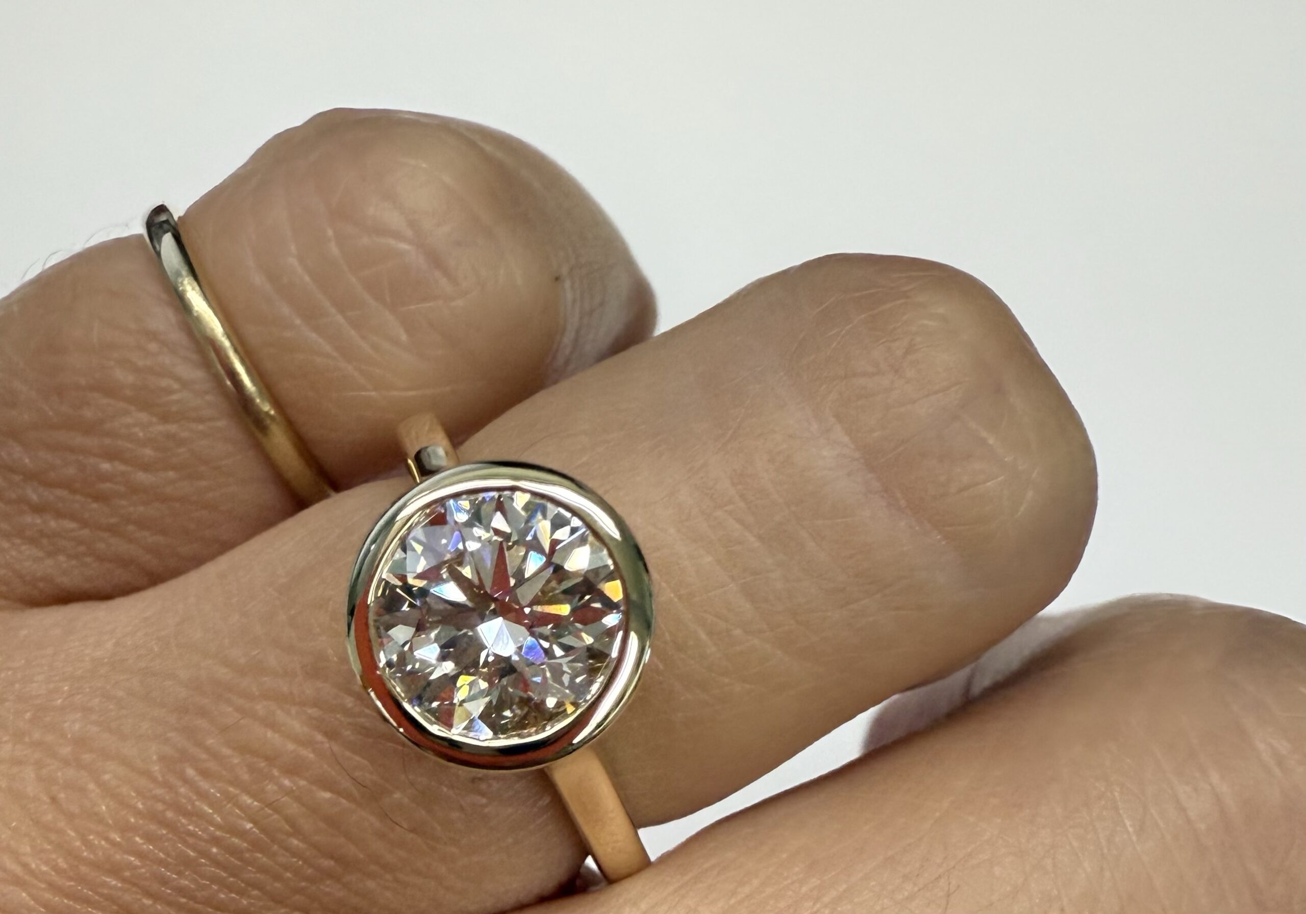 14k Yellow Gold Genuine IGI Certified 2.01 Carat Lab Grown Round Brilliant Cut Diamond Bezel Ring - Image 10