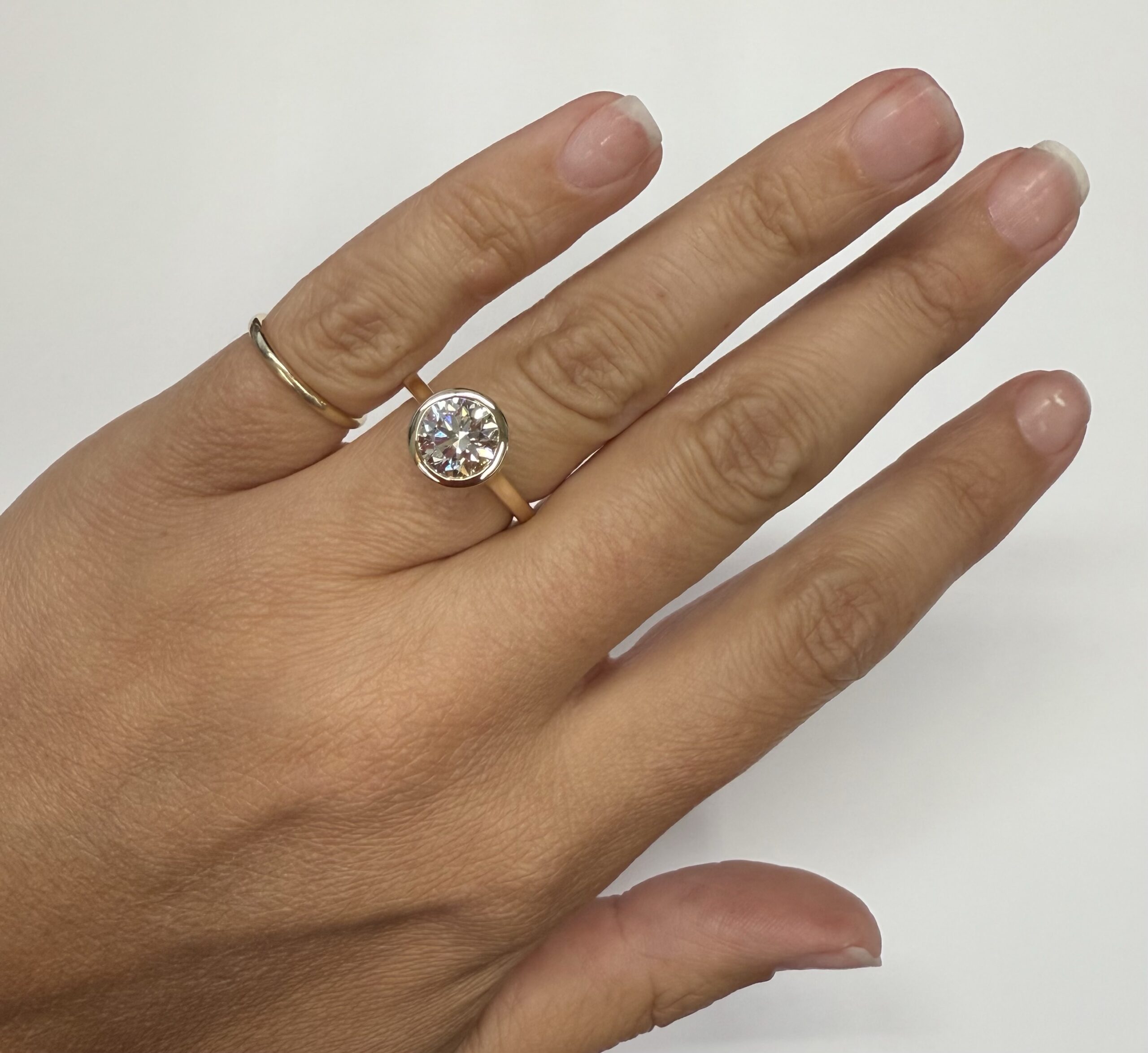 14k Yellow Gold Genuine IGI Certified 2.01 Carat Lab Grown Round Brilliant Cut Diamond Bezel Ring - Image 19