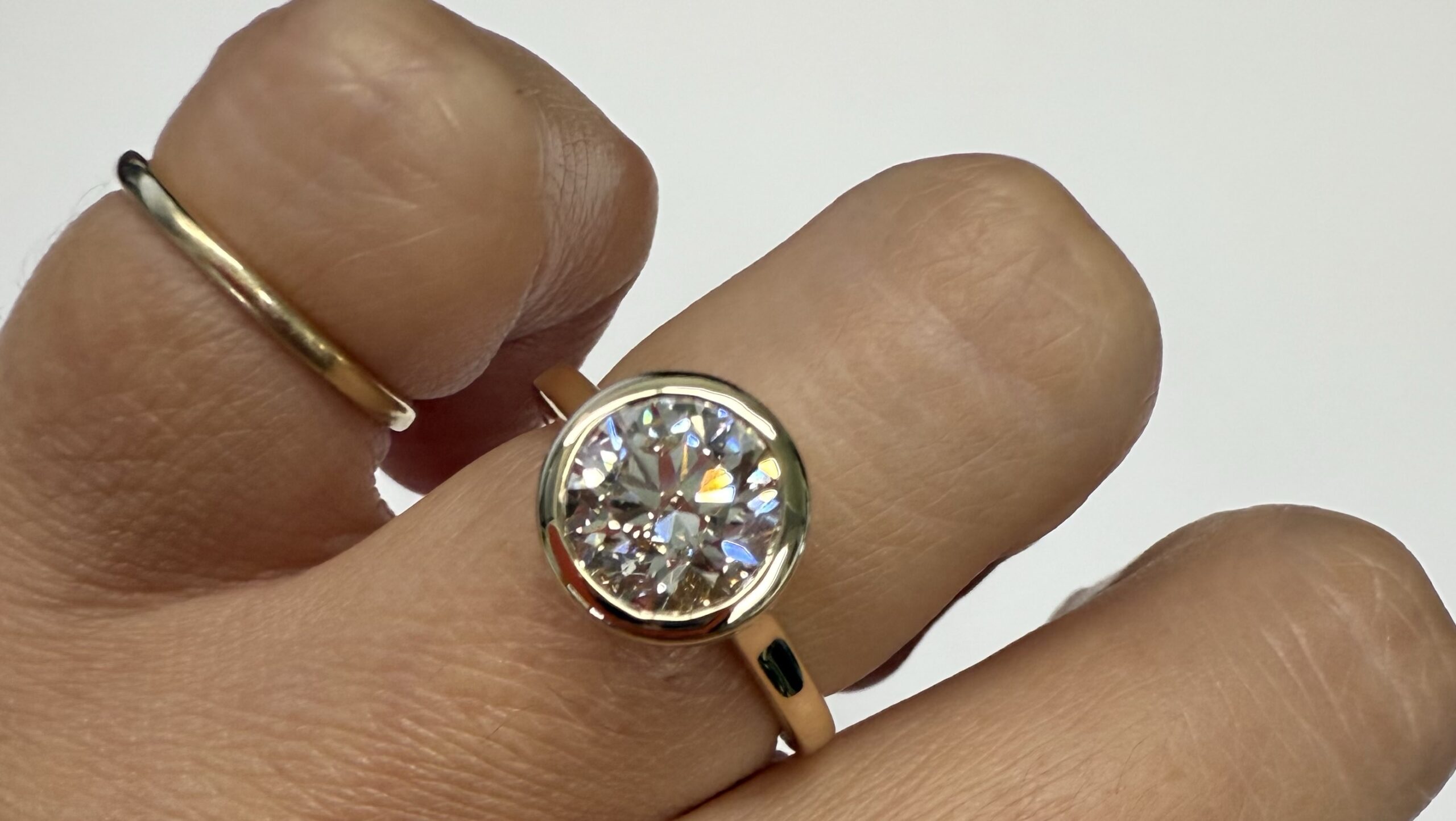 14k Yellow Gold Genuine IGI Certified 2.01 Carat Lab Grown Round Brilliant Cut Diamond Bezel Ring - Image 24